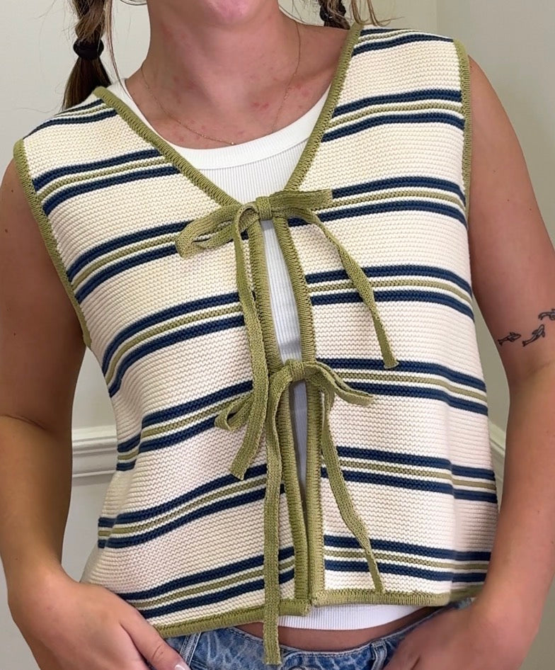 STRIPED KNIT VEST WITH TIE FRONT