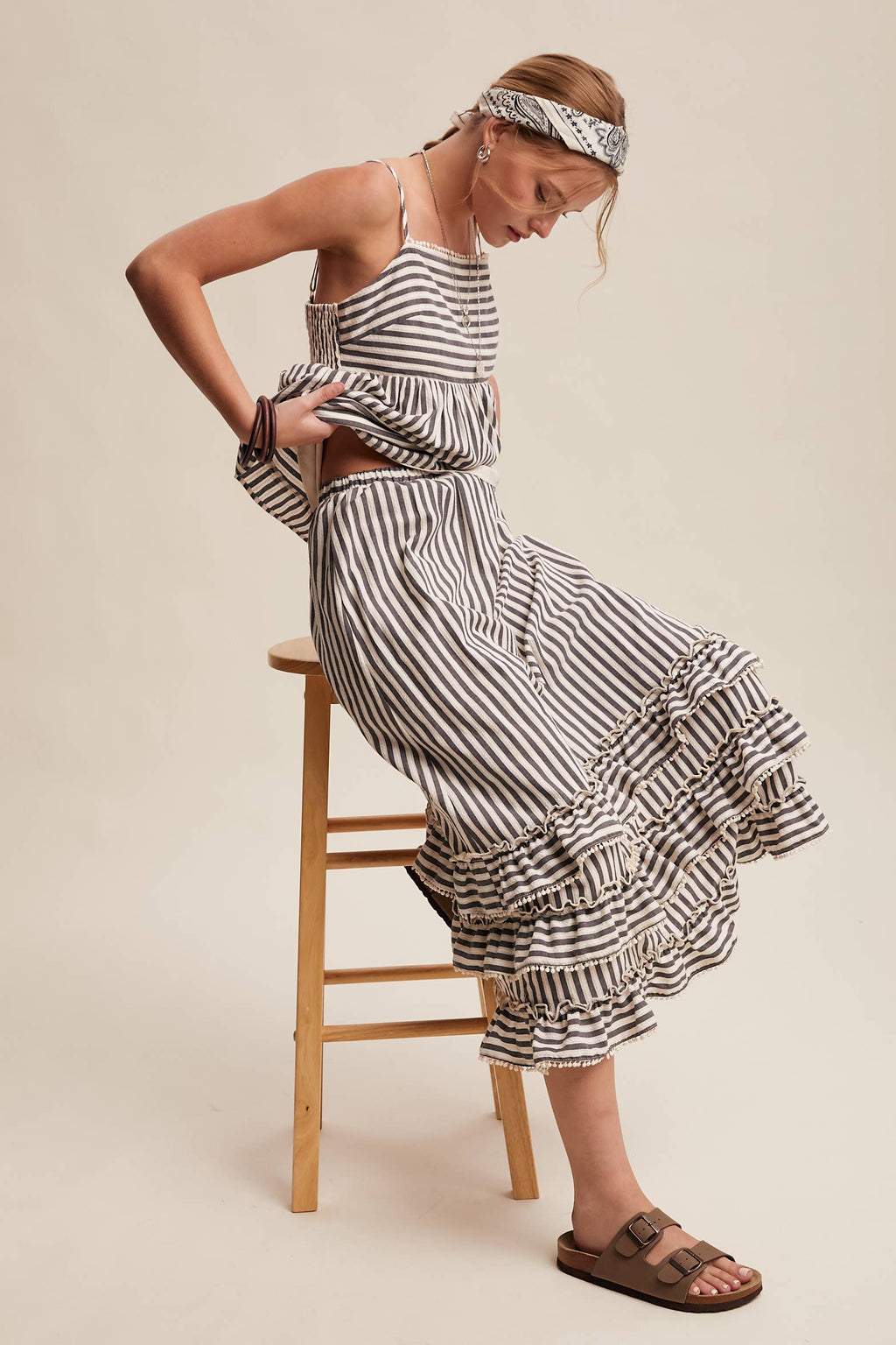 Striped Ruffle Trim Two-Piece Set