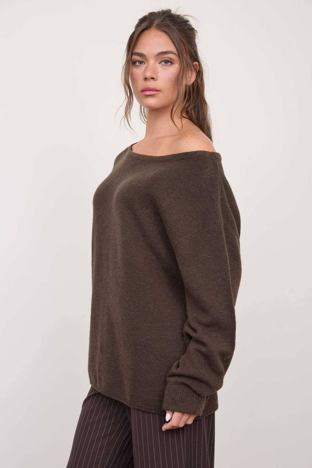BOAT NECK OVERSIZED KNIT PULLOVER SWEATER