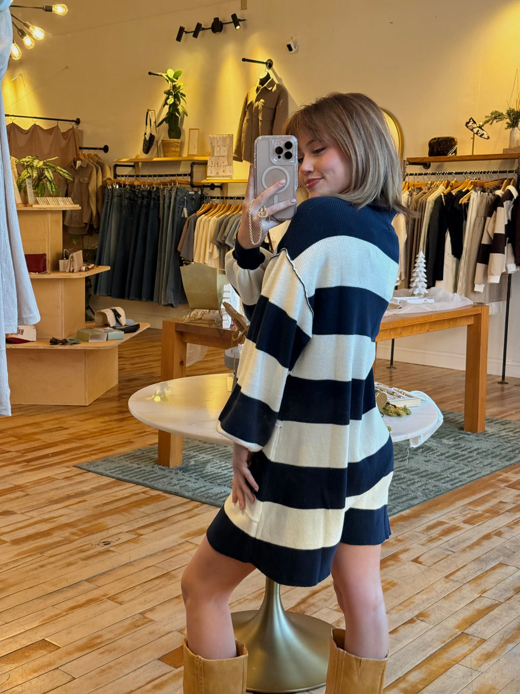 Navy Striped Knit Jumper