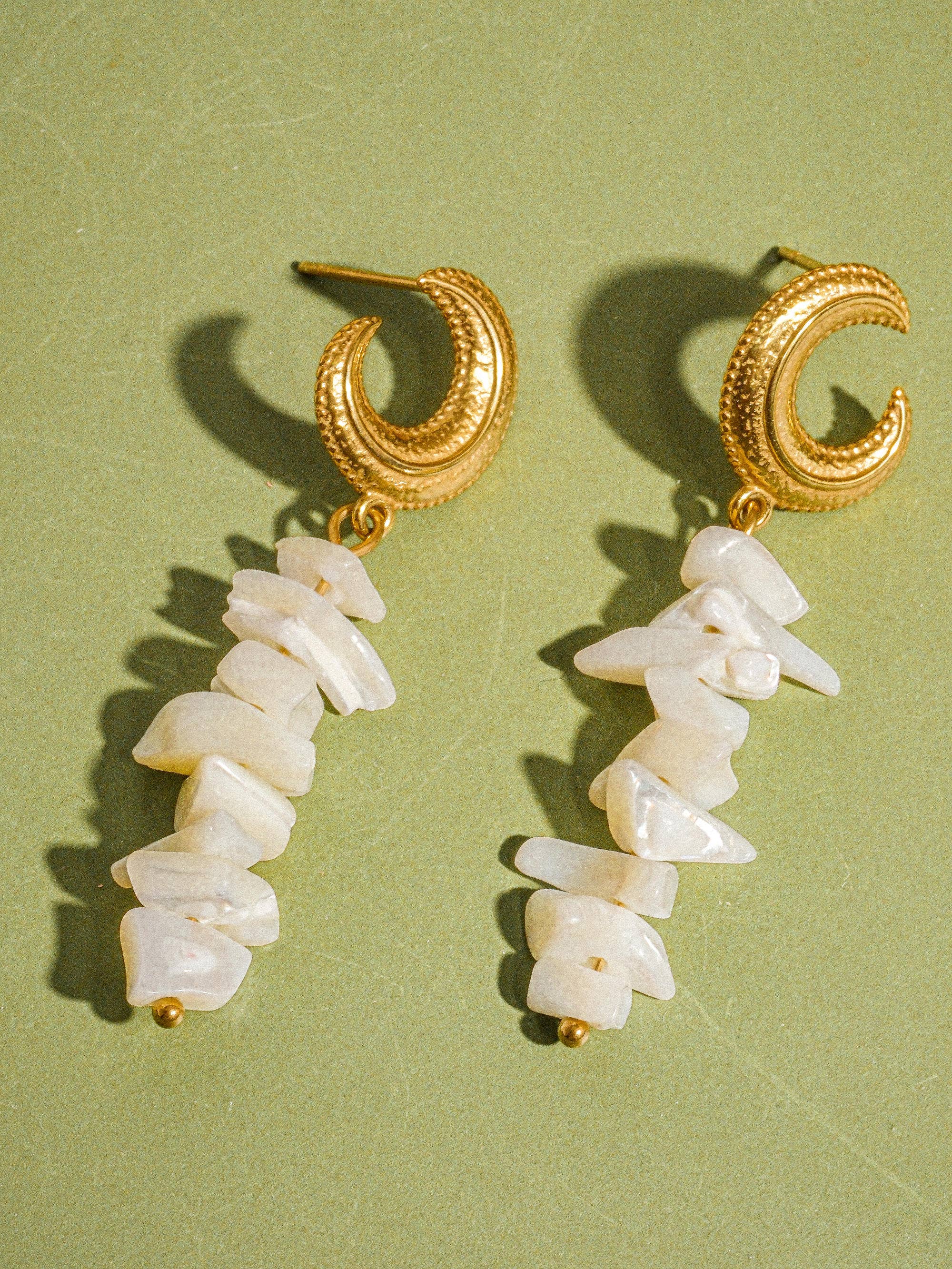 Shelby 18K Gold Non-Tarnish Resort Moon and Shell Earring