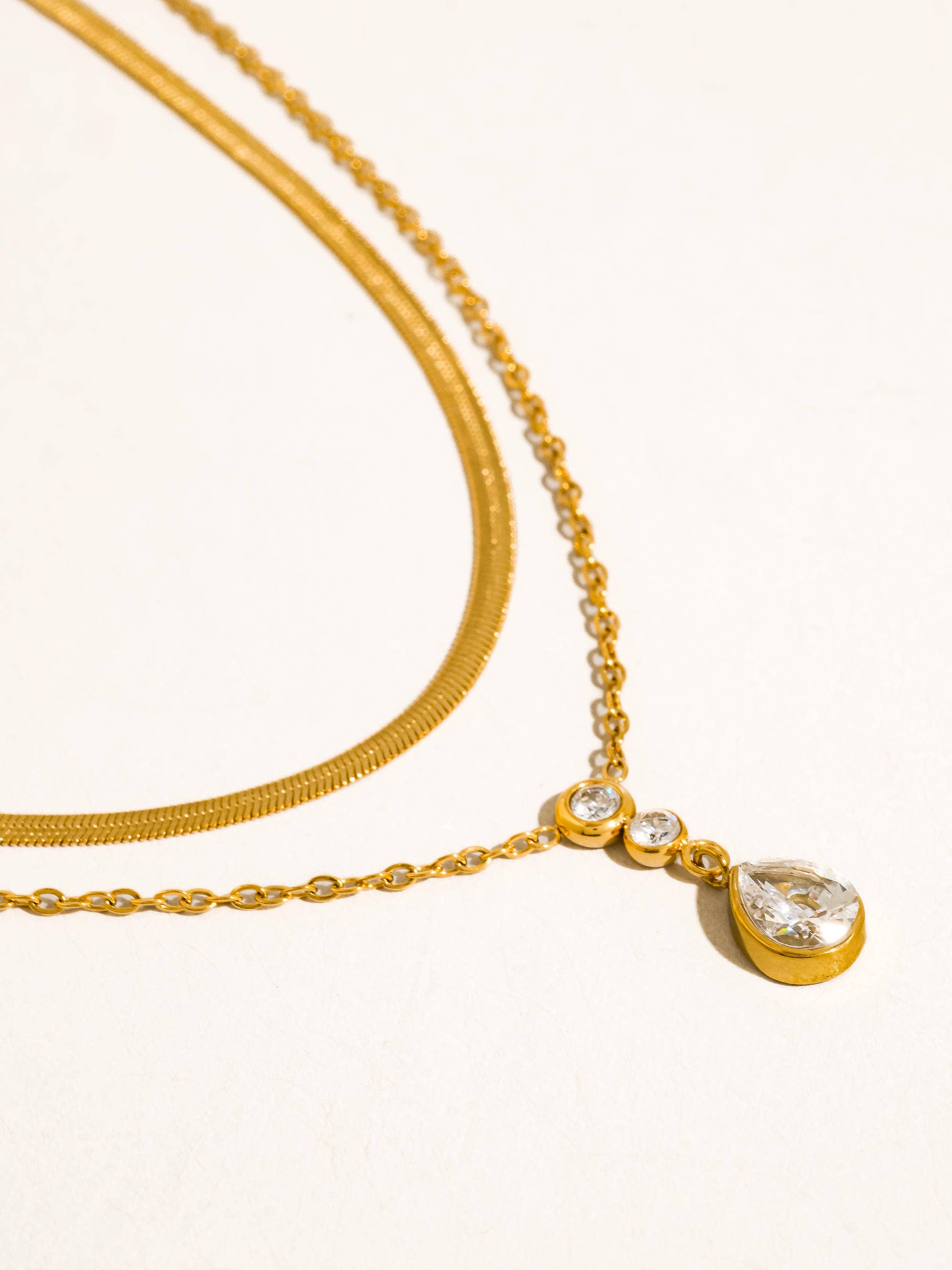 Dorielle 18K Gold Non-Tarnish Layered Teardrop Necklace