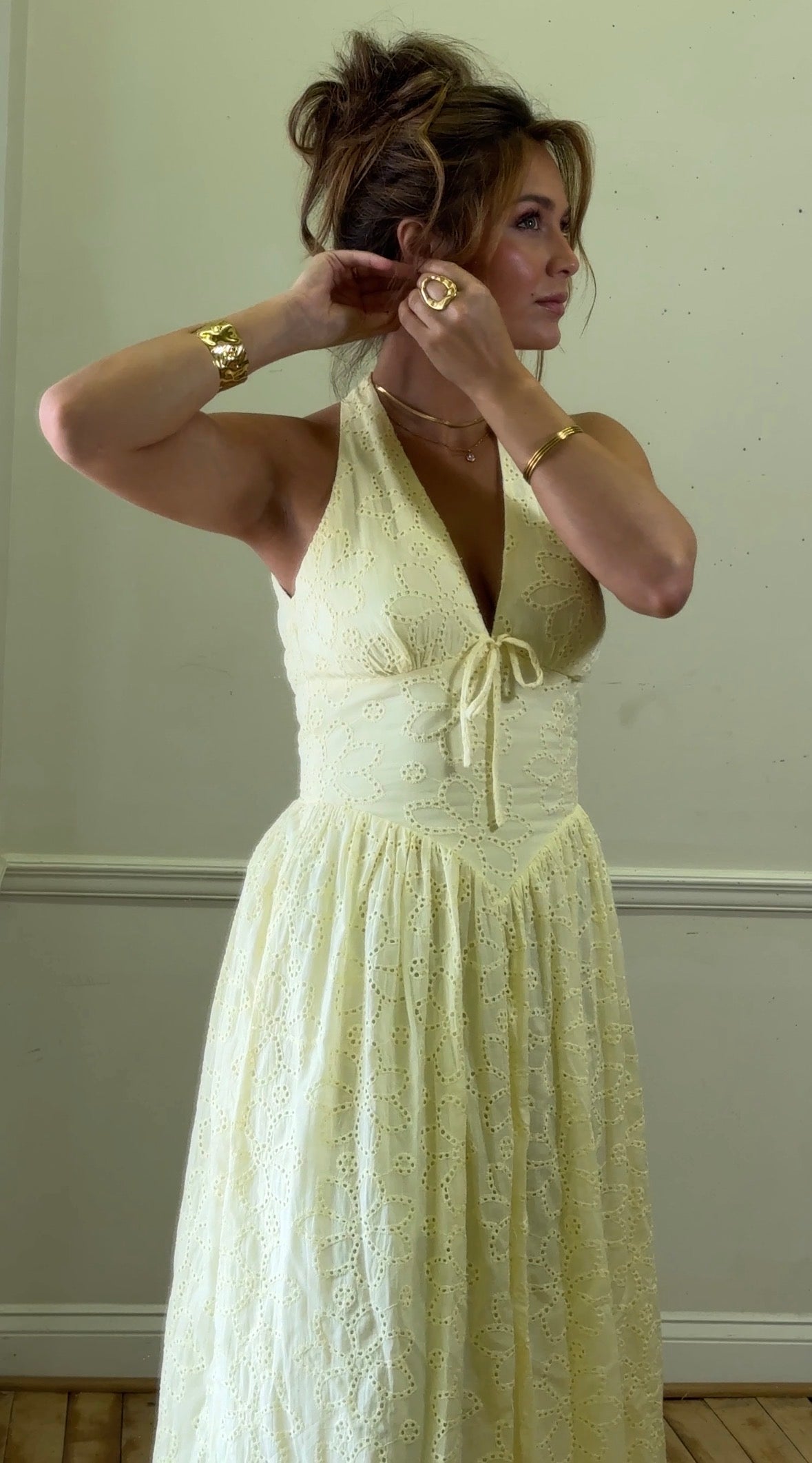EYELIT HALTER MIDI DRESS