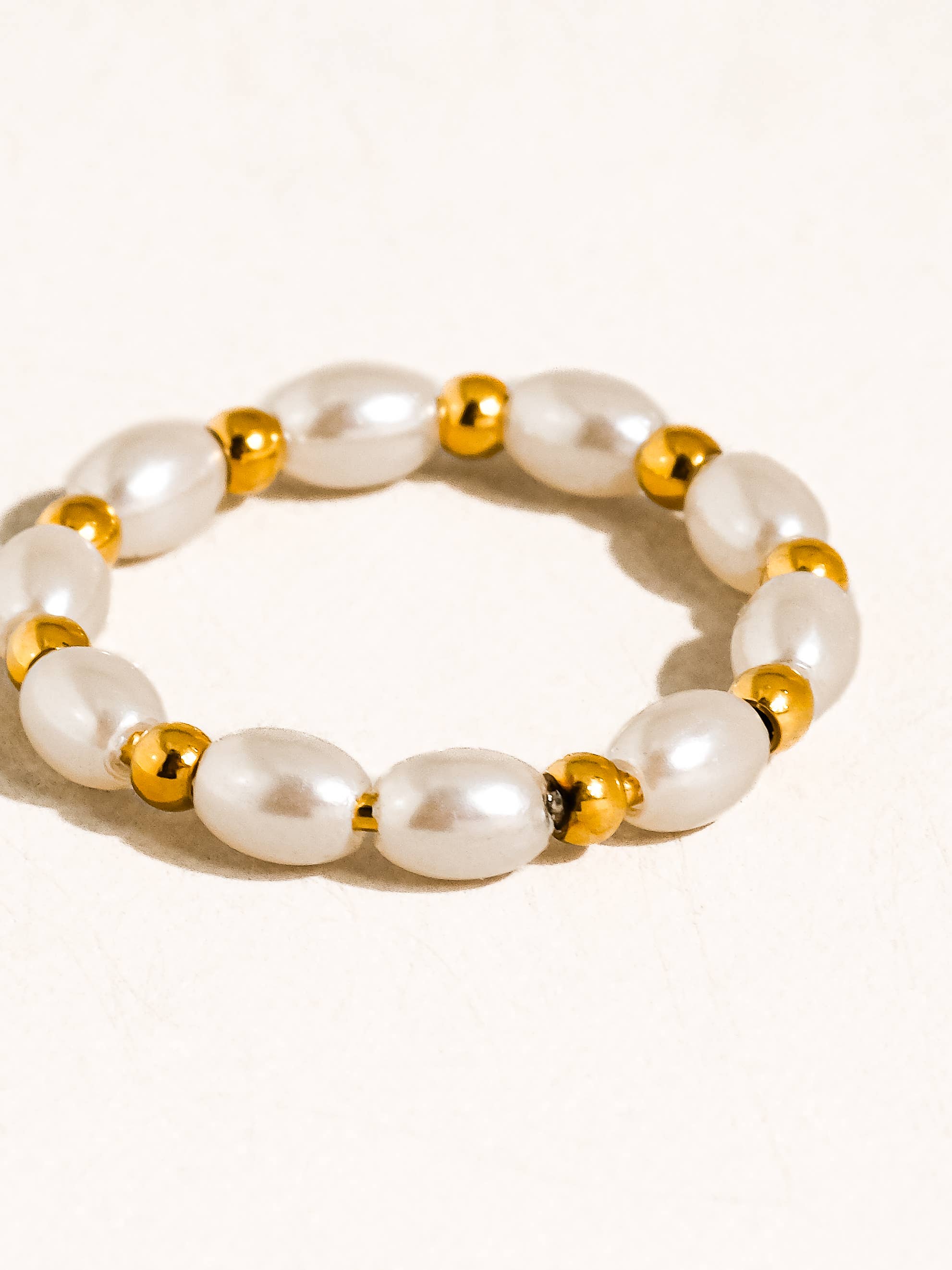 Saintes 18K Gold Non-Tarnish Pearl Beaded Ring