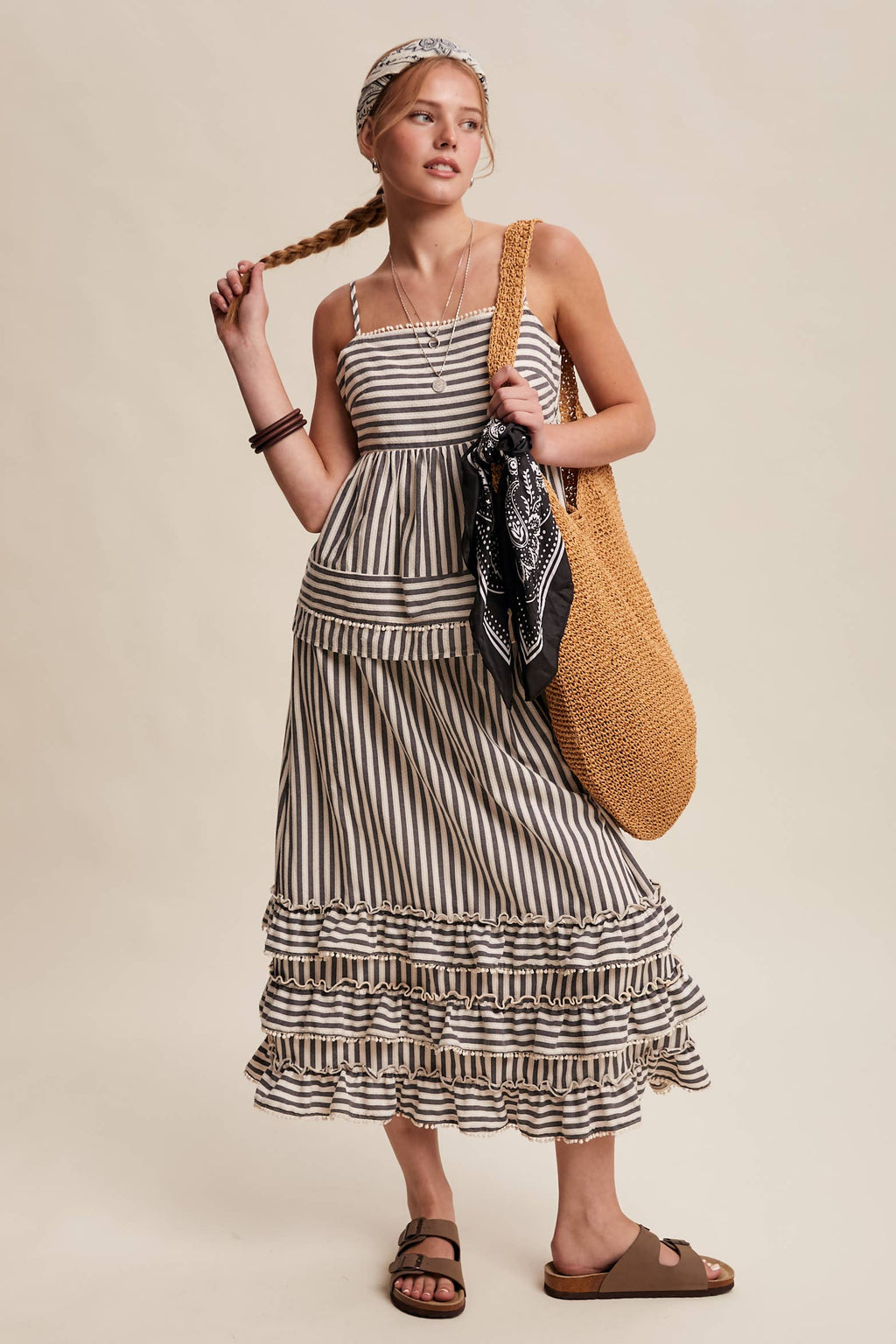 Striped Ruffle Trim Two-Piece Set