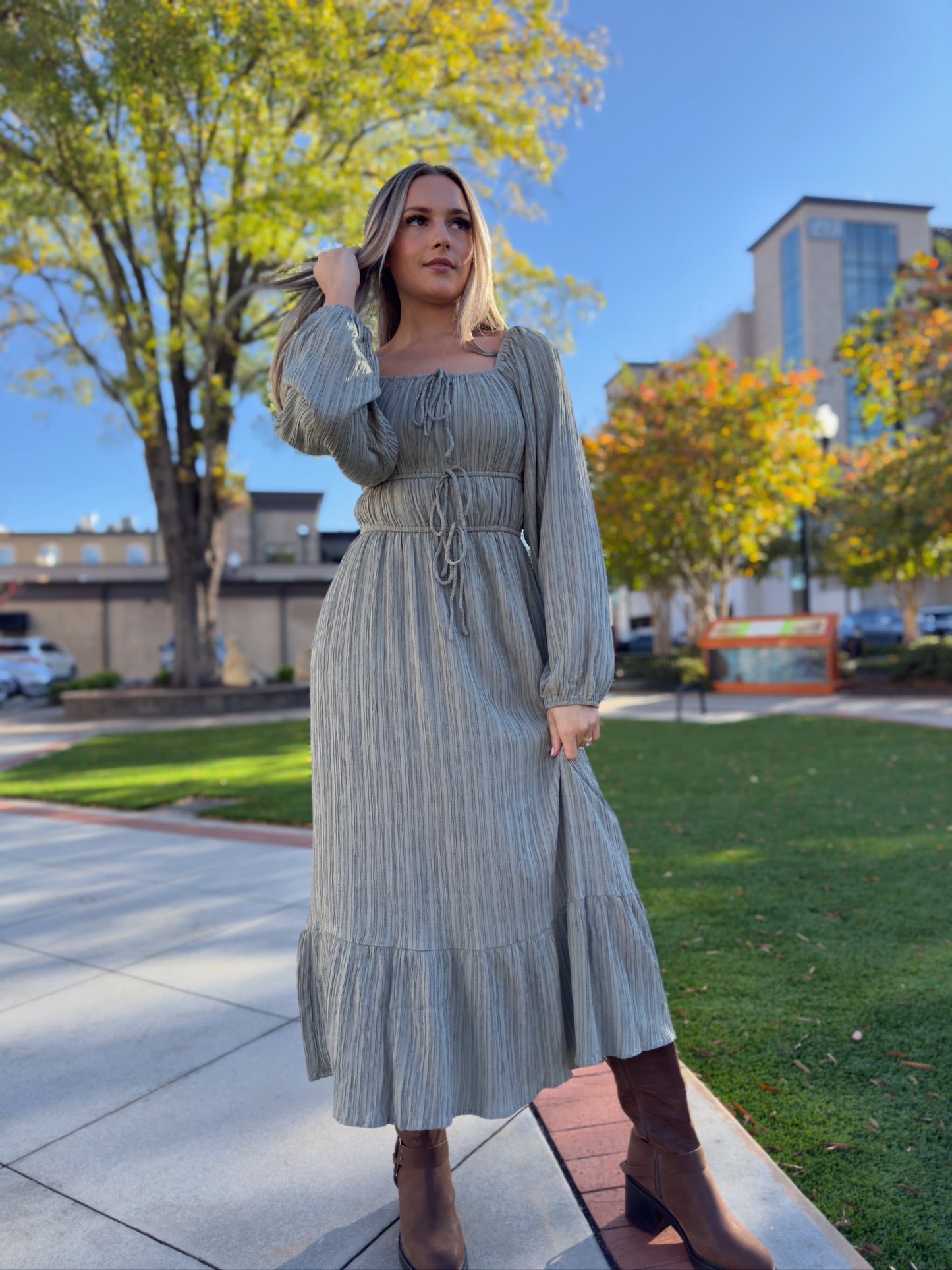 Green Textured Dress