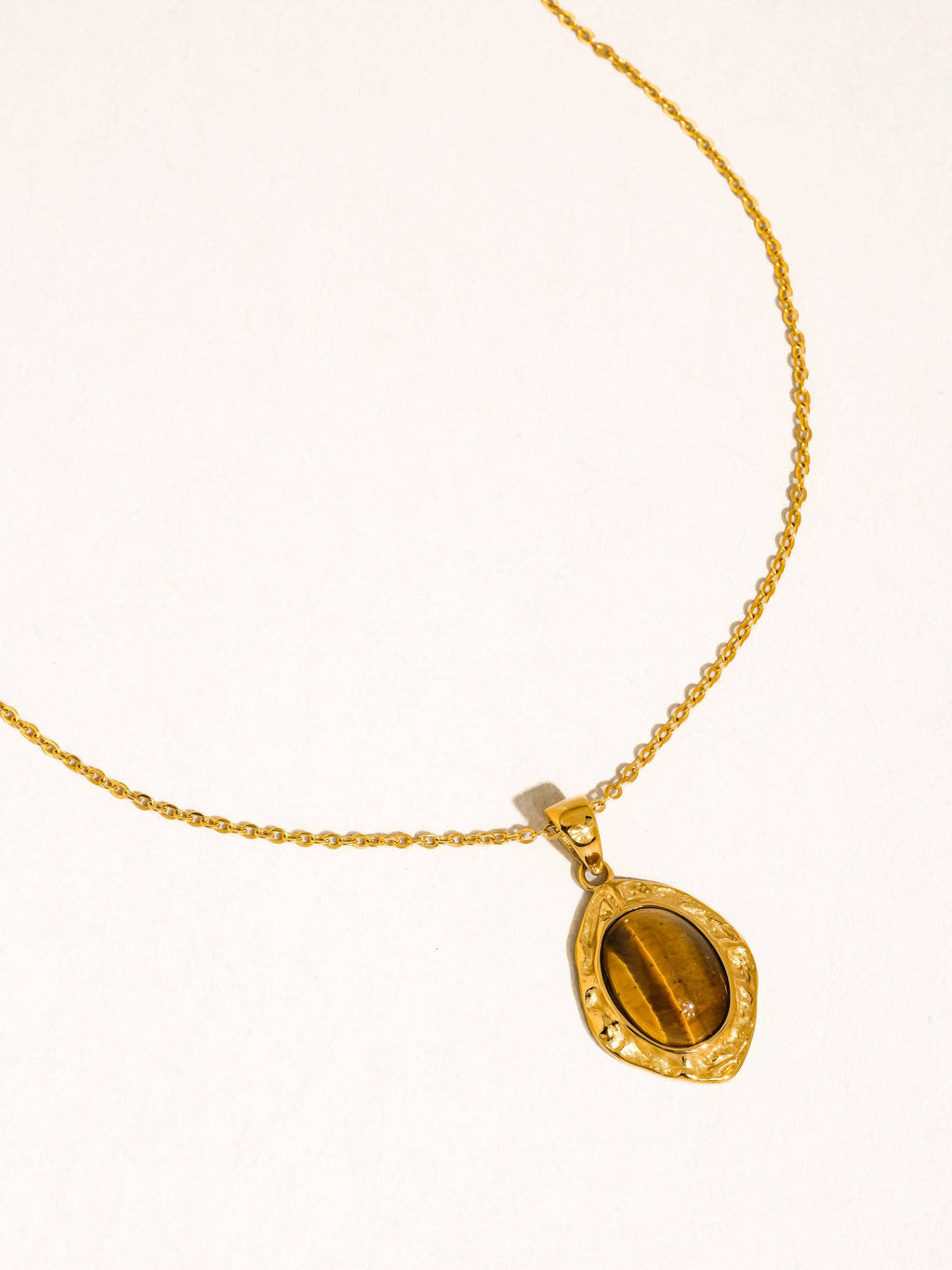 Elouise 18K Gold Non-Tarnish Oval Stone Pendant Necklace