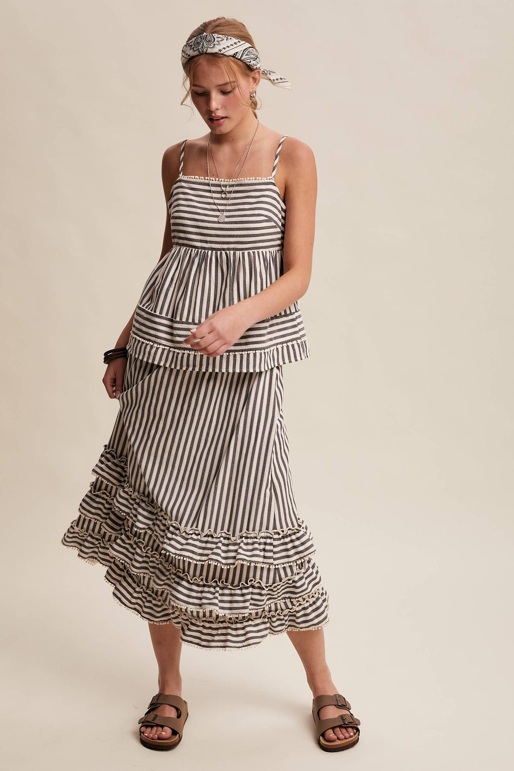 Striped Ruffle Trim Two-Piece Set