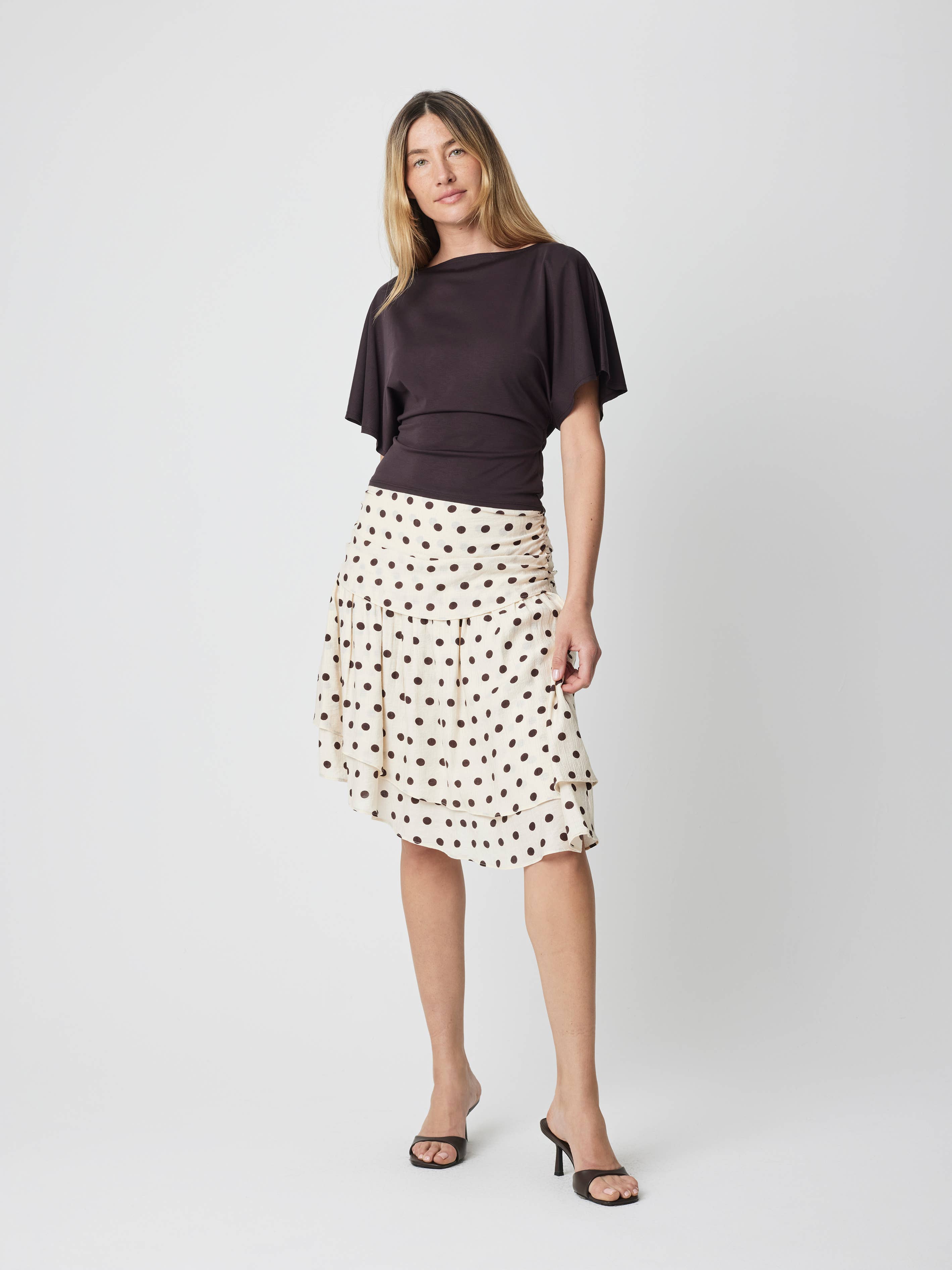 The Ameya Skirt | Polka Dot Asymmetrical Knee Length Layered