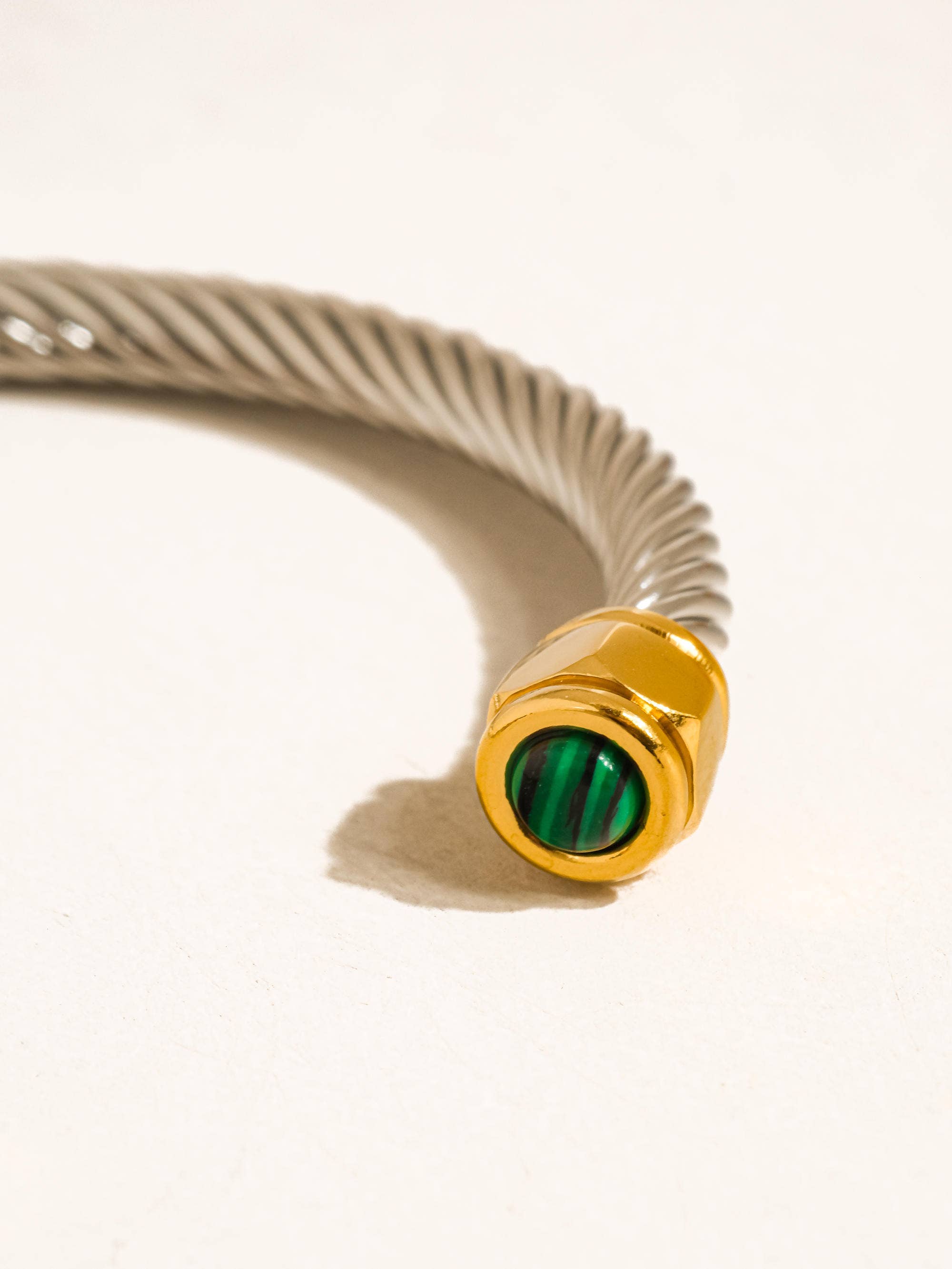 18K Gold Non-Tarnish Stone Braided Bangle