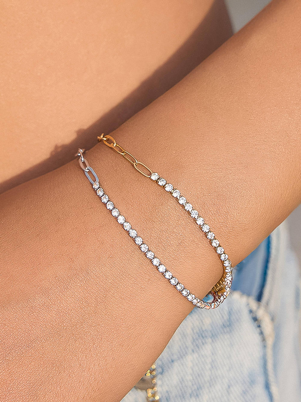 Wildora 18K Gold Non-Tarnish CZ Tennis Chain Link Bracelet