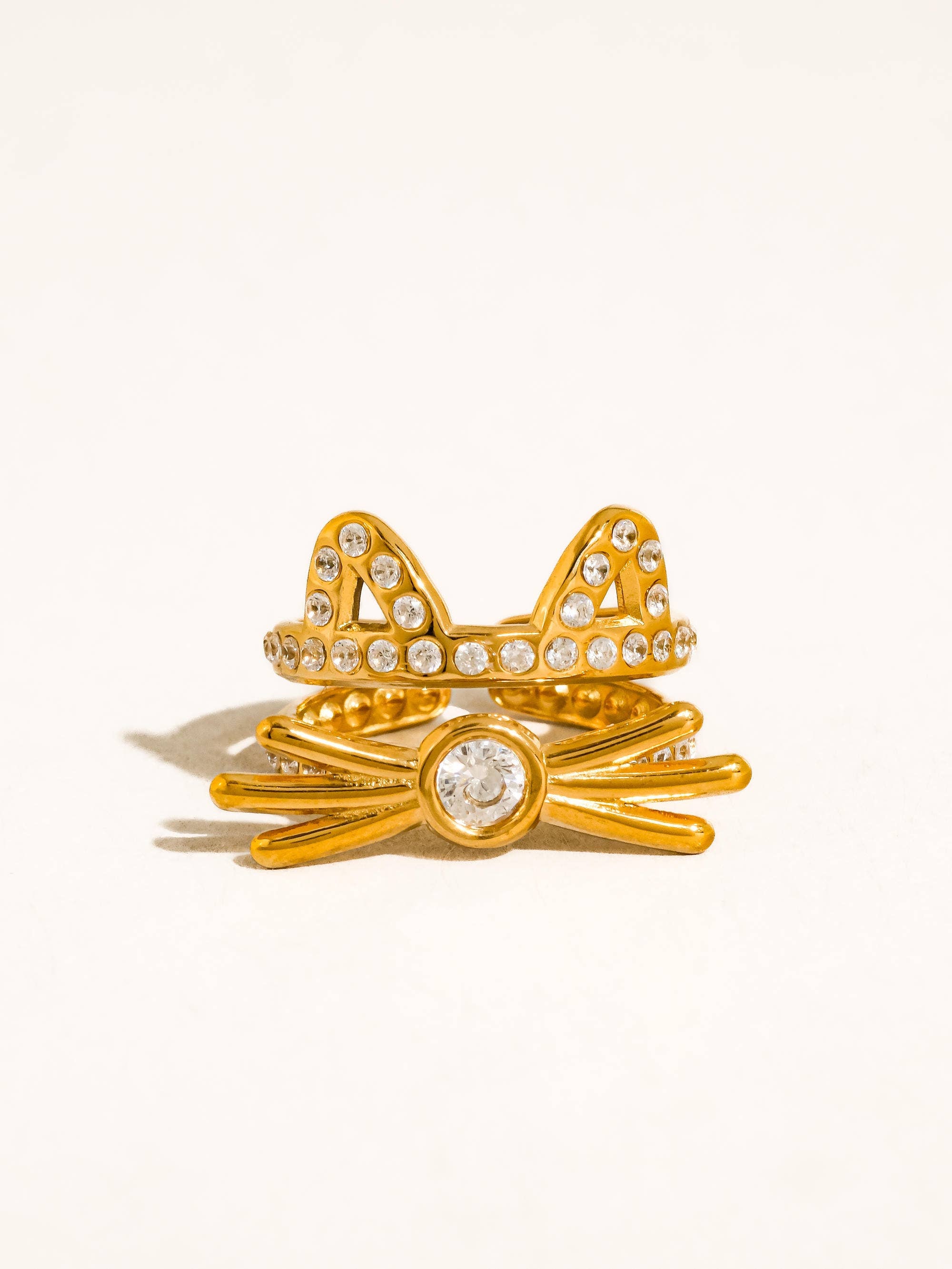 Kairo 18K Gold Non-Tarnish CZ Cat Ear Statement Ring