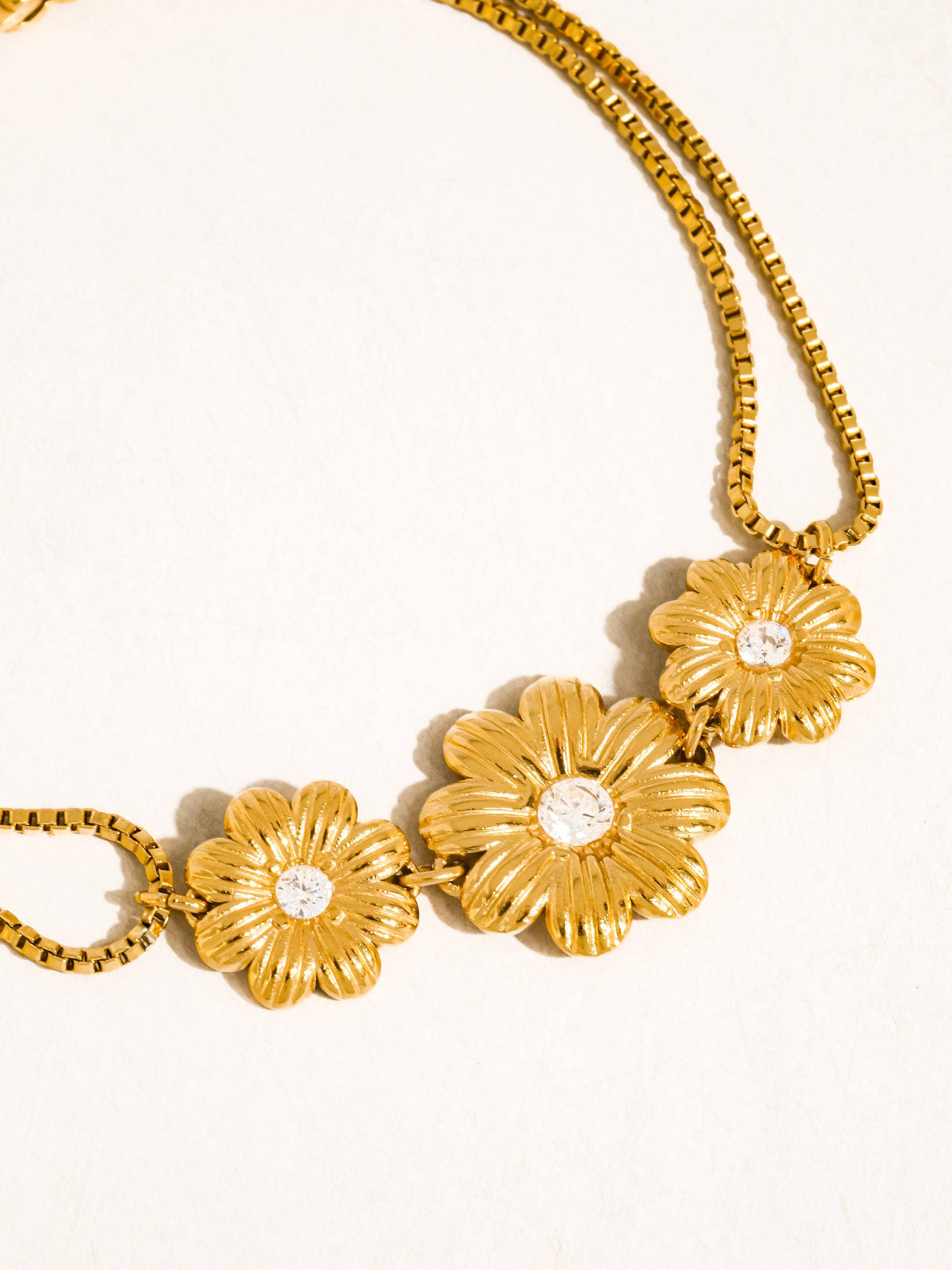 Camellia 18K Gold Non-Tarnish CZ Flower Chain Bracelet