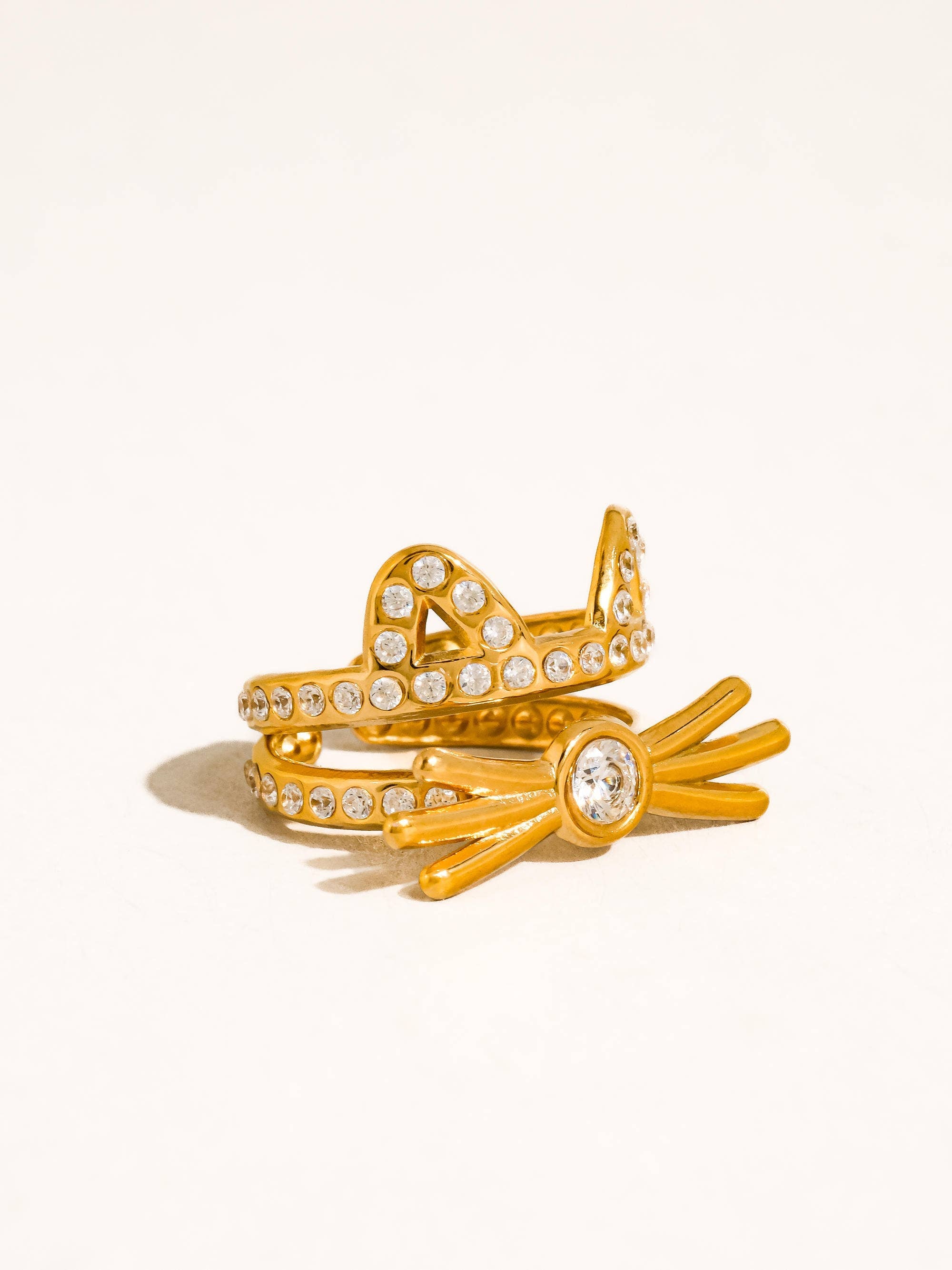 Kairo 18K Gold Non-Tarnish CZ Cat Ear Statement Ring