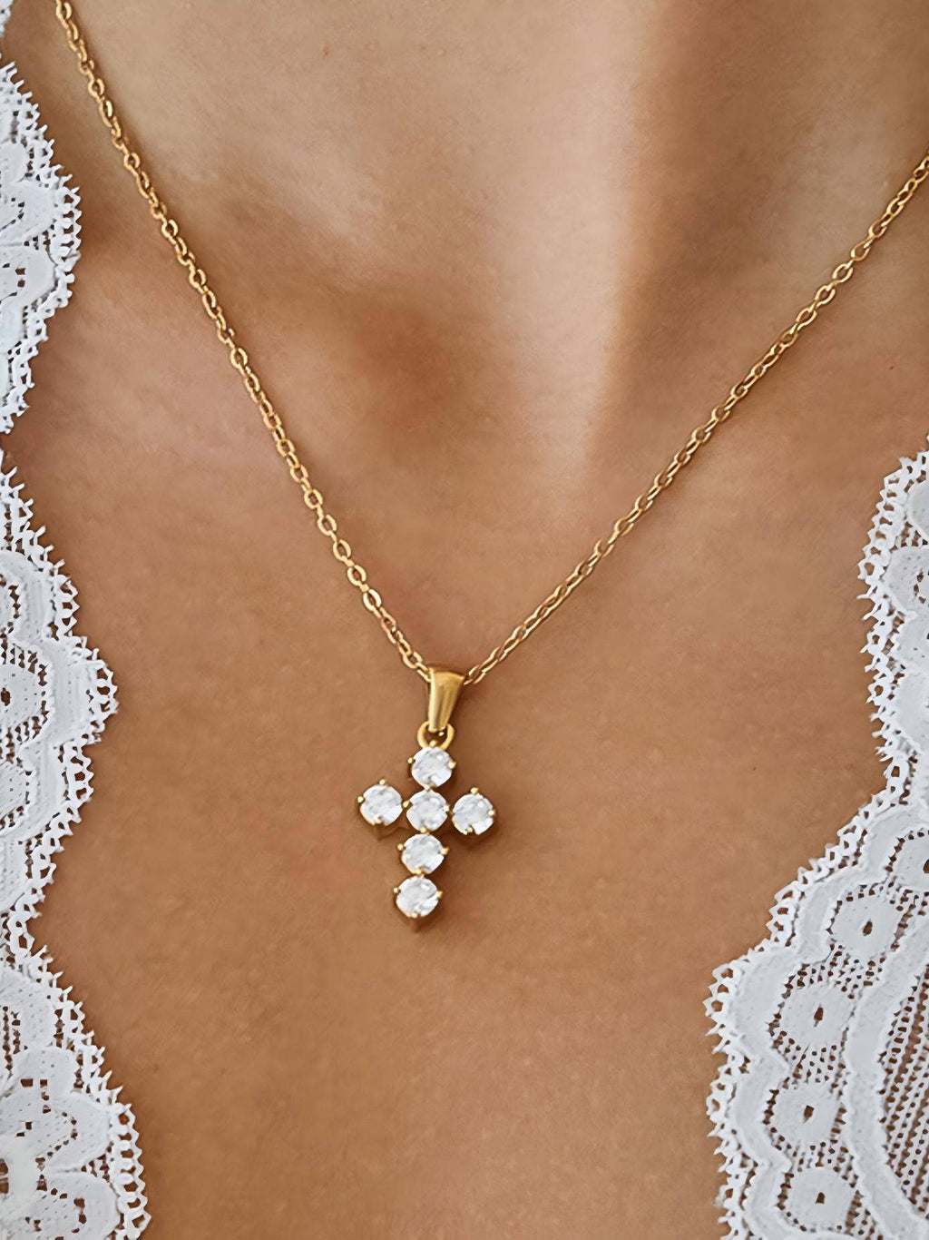 18K Gold Non-Tarnish Dainty Cross Necklace