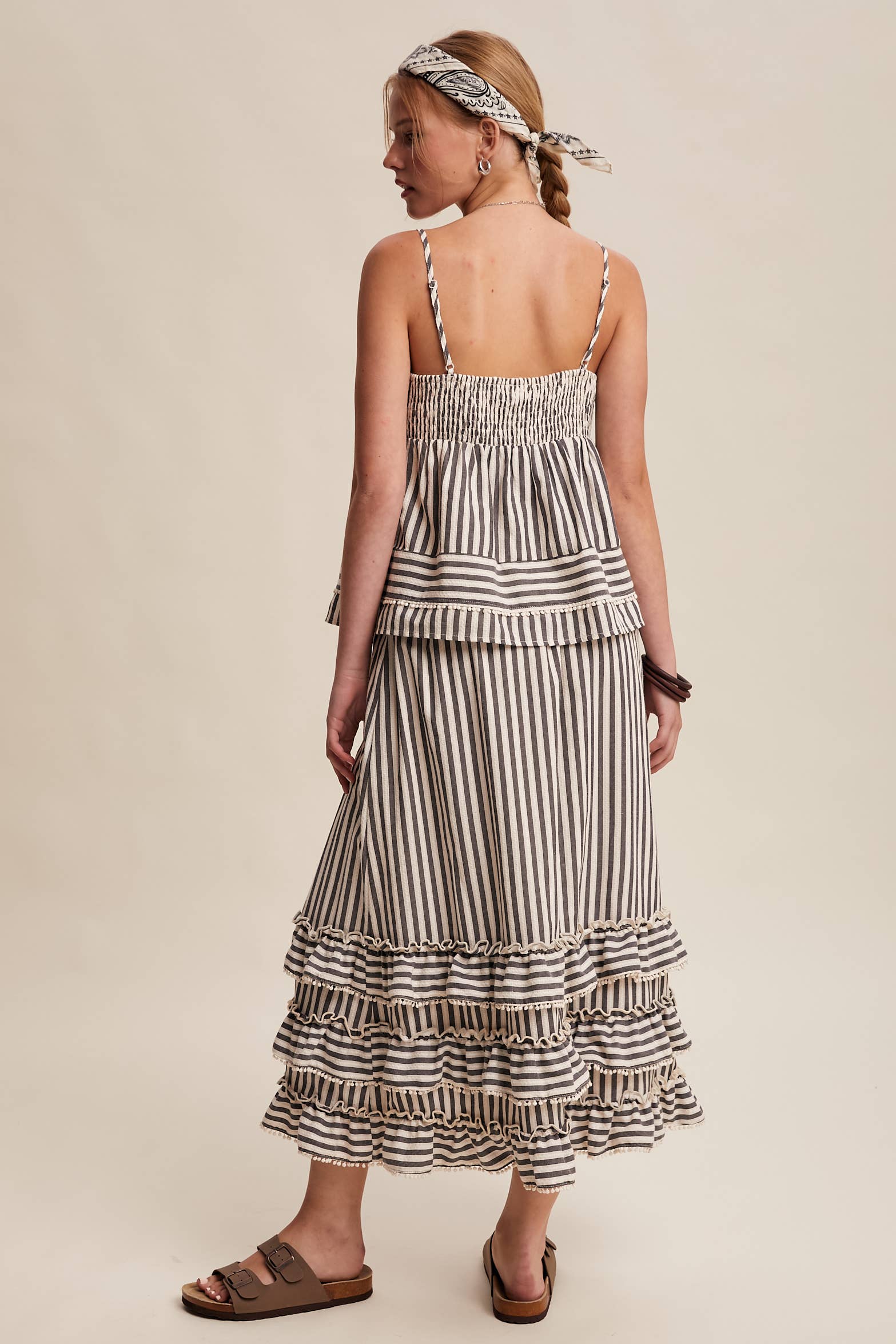 Striped Ruffle Trim Two-Piece Set