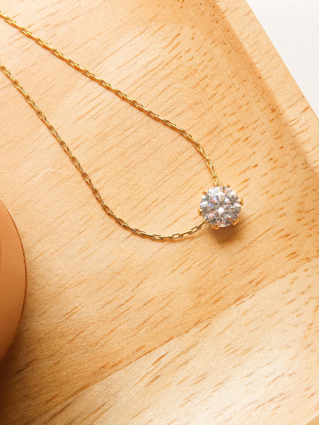 18K Non-Tarnish Petite Round CZ Necklace
