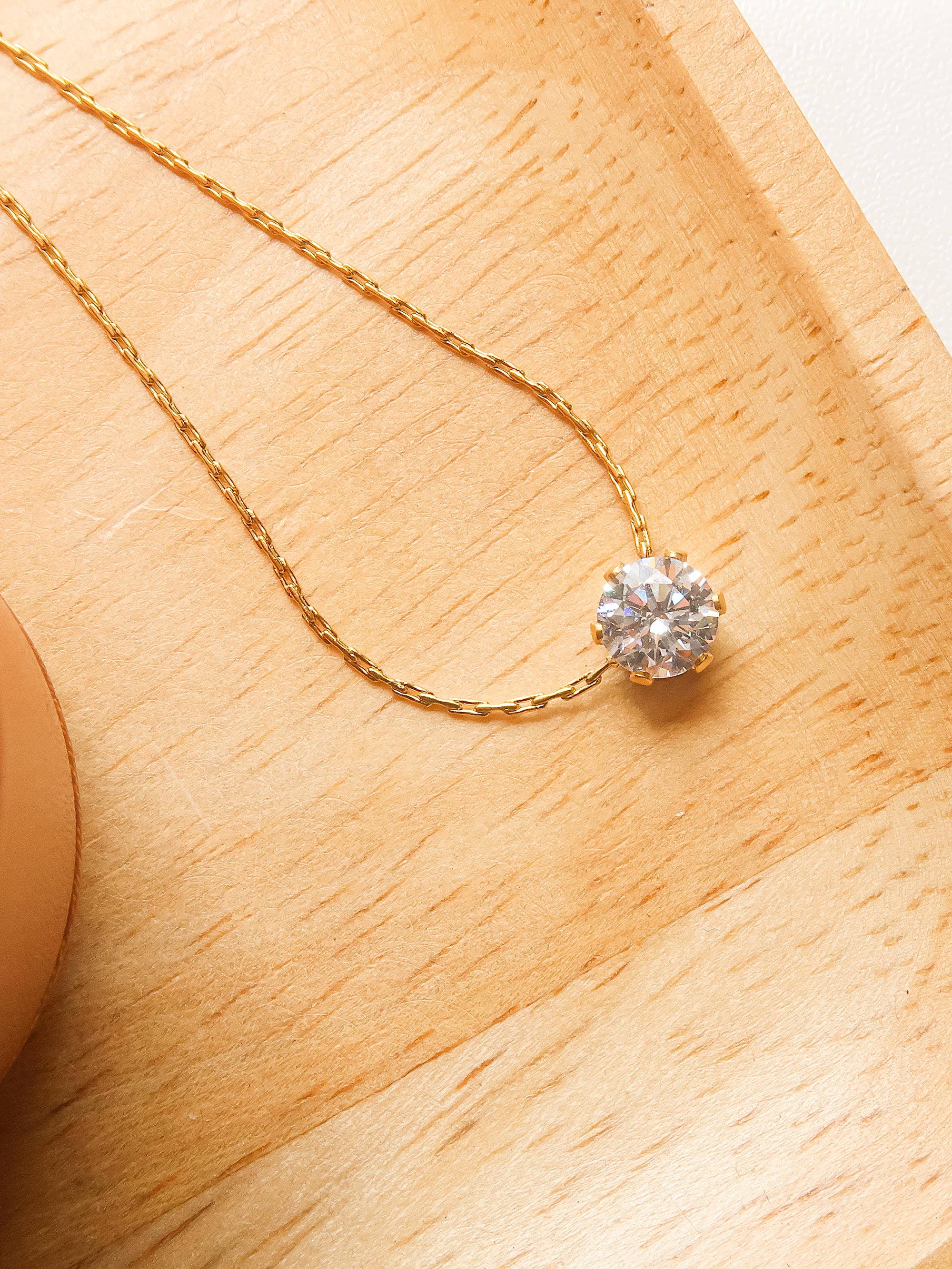 18K Non-Tarnish Petite Round CZ Necklace