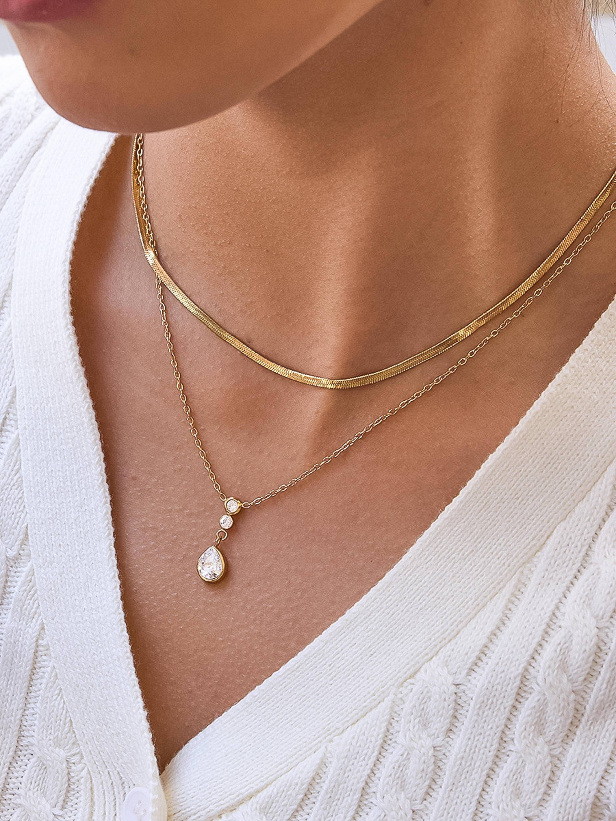 Dorielle 18K Gold Non-Tarnish Layered Teardrop Necklace