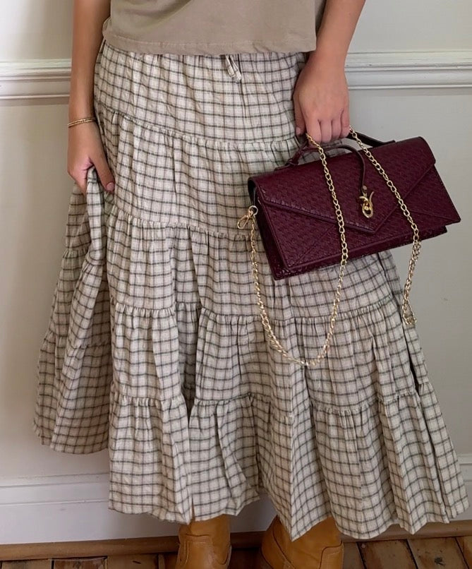 Elastic Waistband Tiered Plaid Skirt