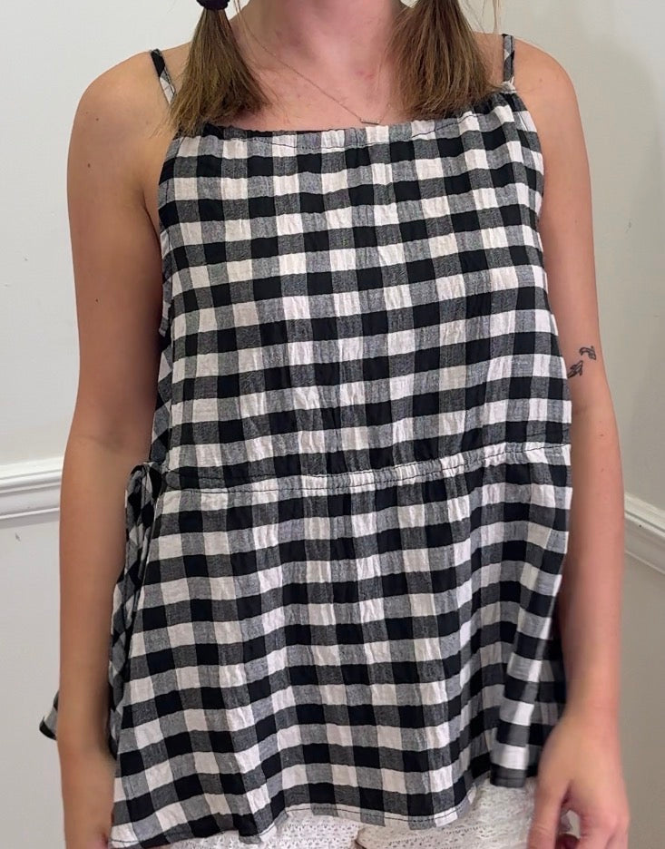 GINGHAM SLEEVELESS ELASTIC BAND WAIST TOP