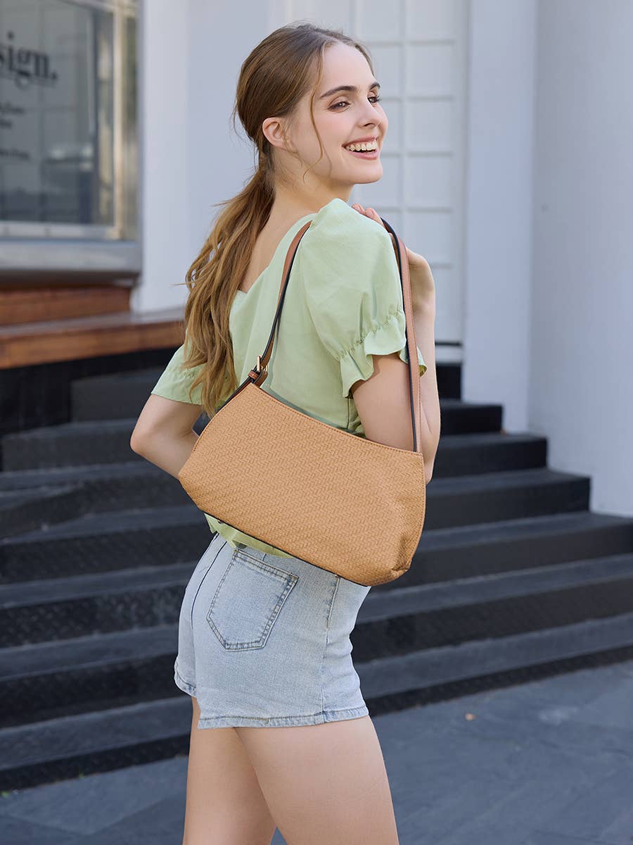 Elsie Faux Woven Shoulder Bag w/ Inner Bag