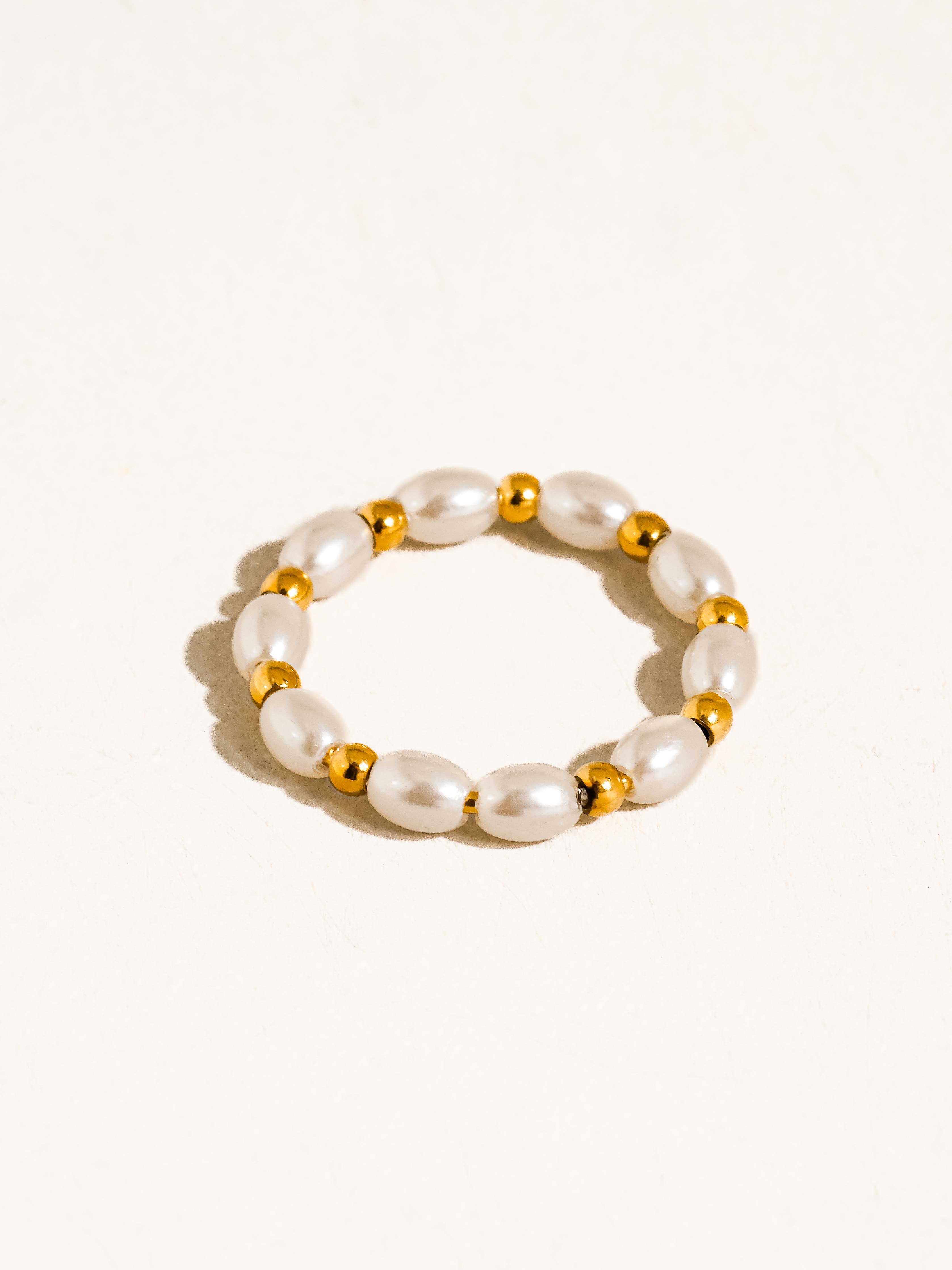 Saintes 18K Gold Non-Tarnish Pearl Beaded Ring