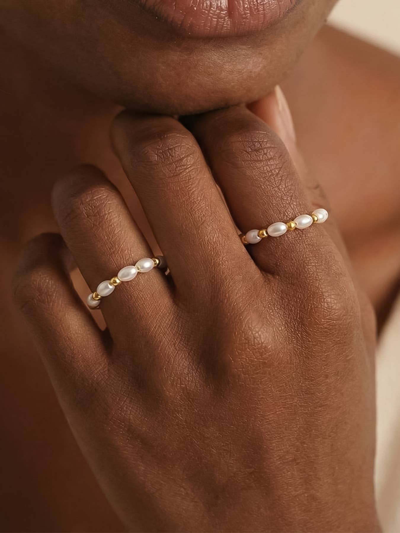 Saintes 18K Gold Non-Tarnish Pearl Beaded Ring