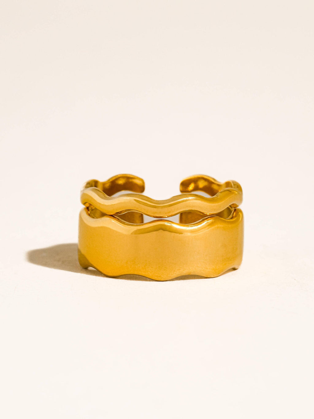 18K Gold Non-Tarnish Wave Open Rings