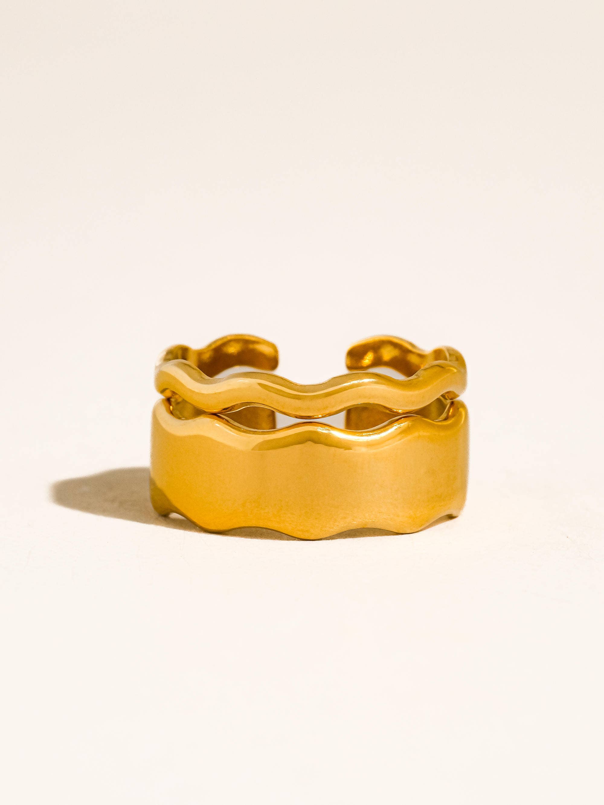 18K Gold Non-Tarnish Wave Open Rings