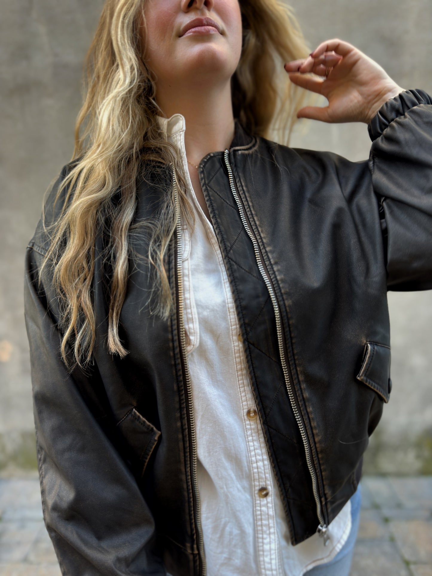 Faux Leather Bomber Jacket