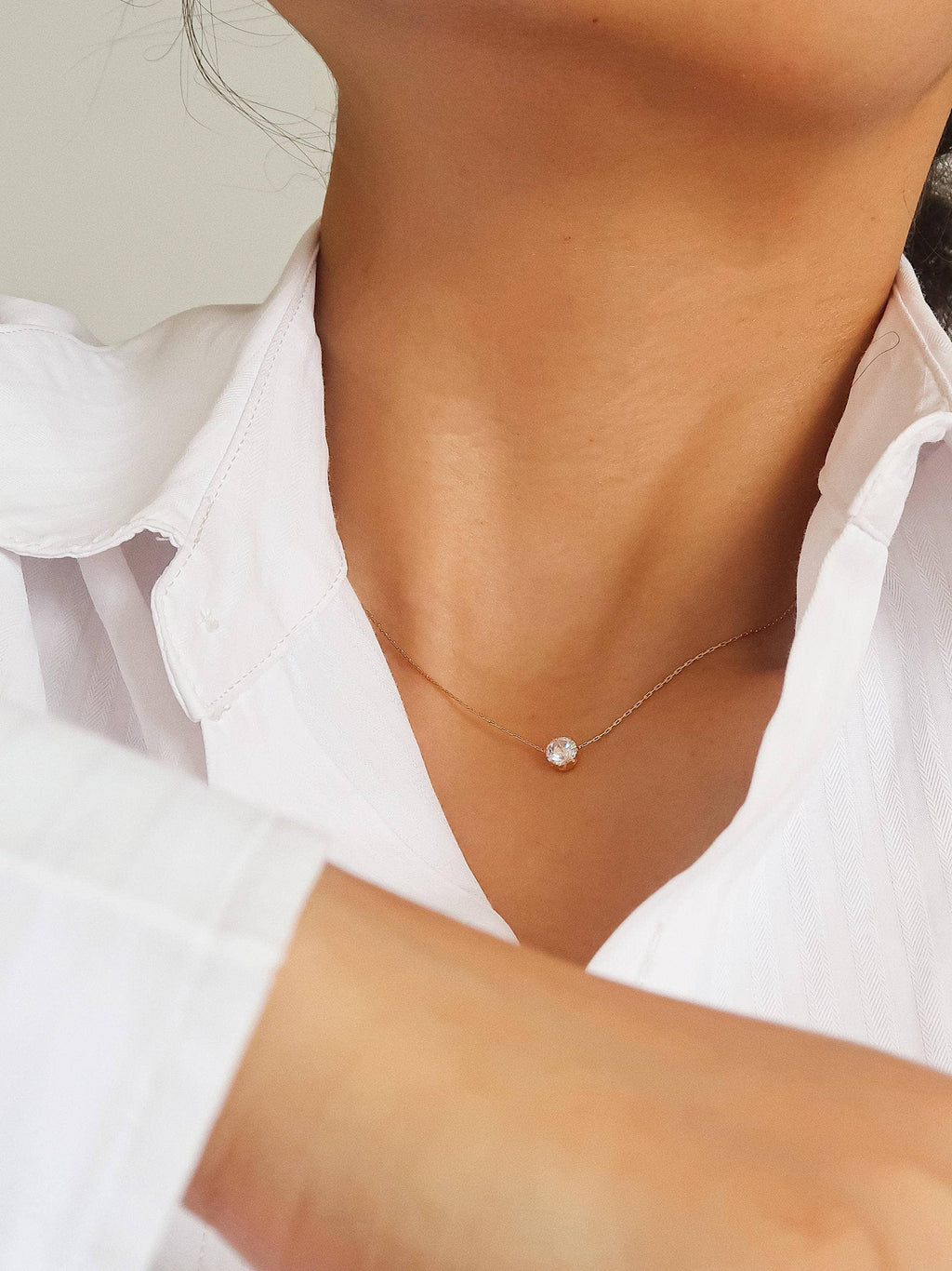 18K Non-Tarnish Petite Round CZ Necklace