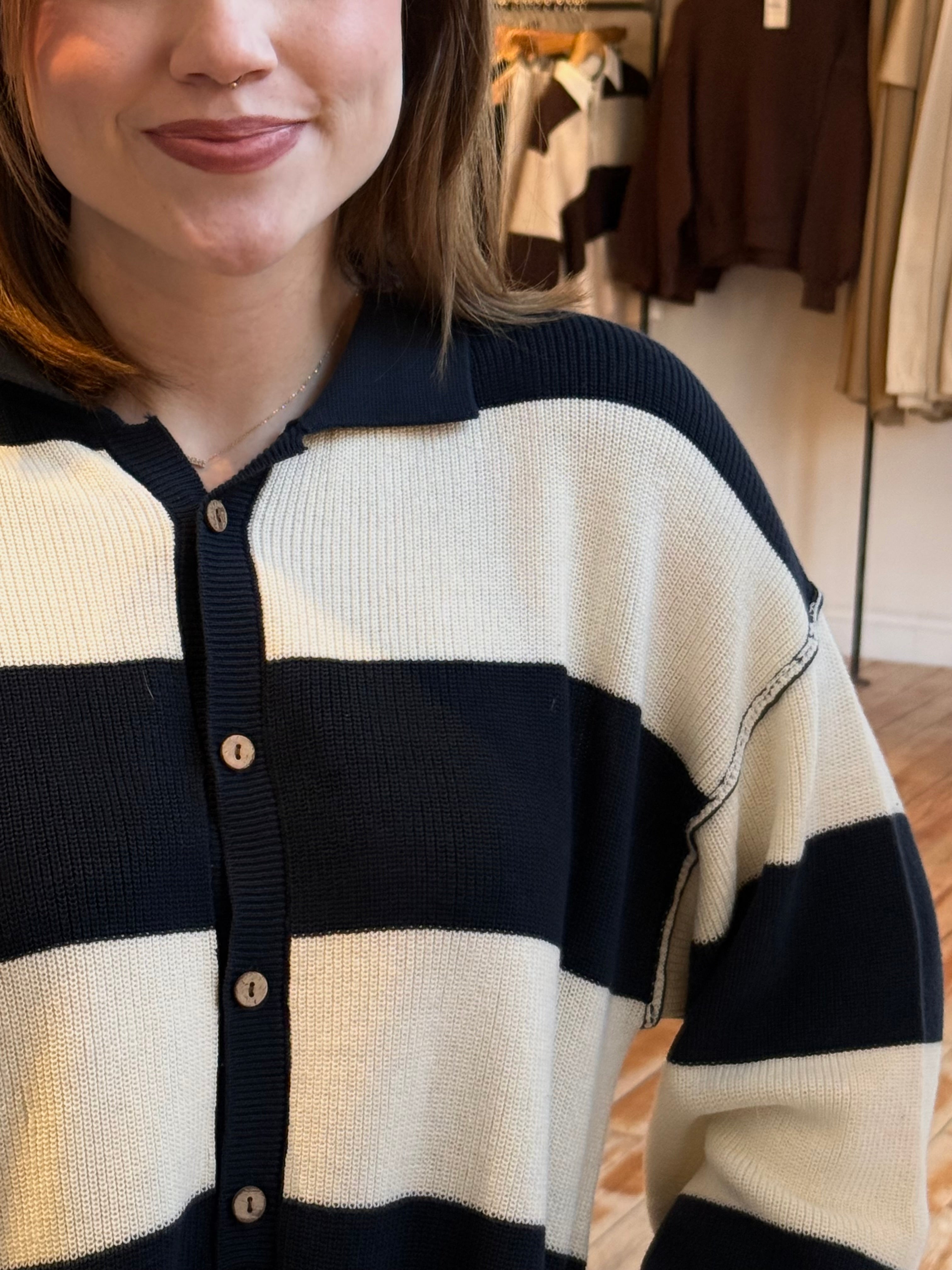 Navy Striped Knit Jumper