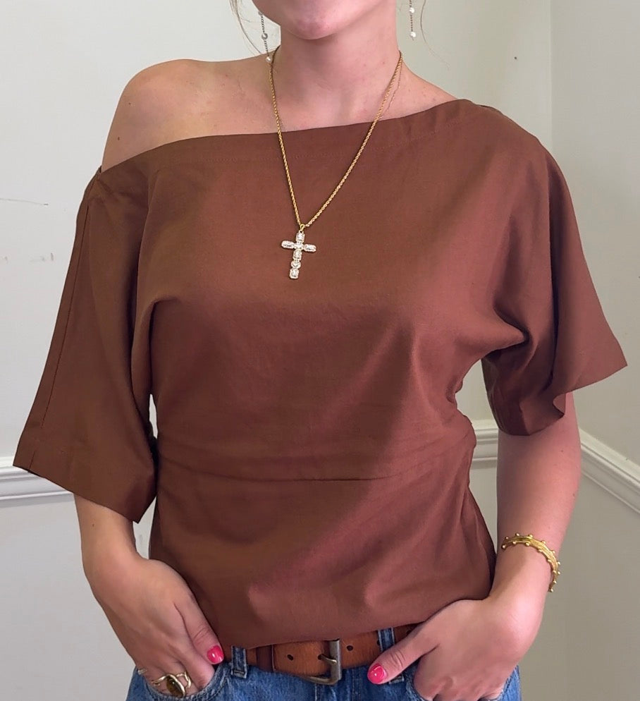 Elena Linen Blend One Shoulder Top