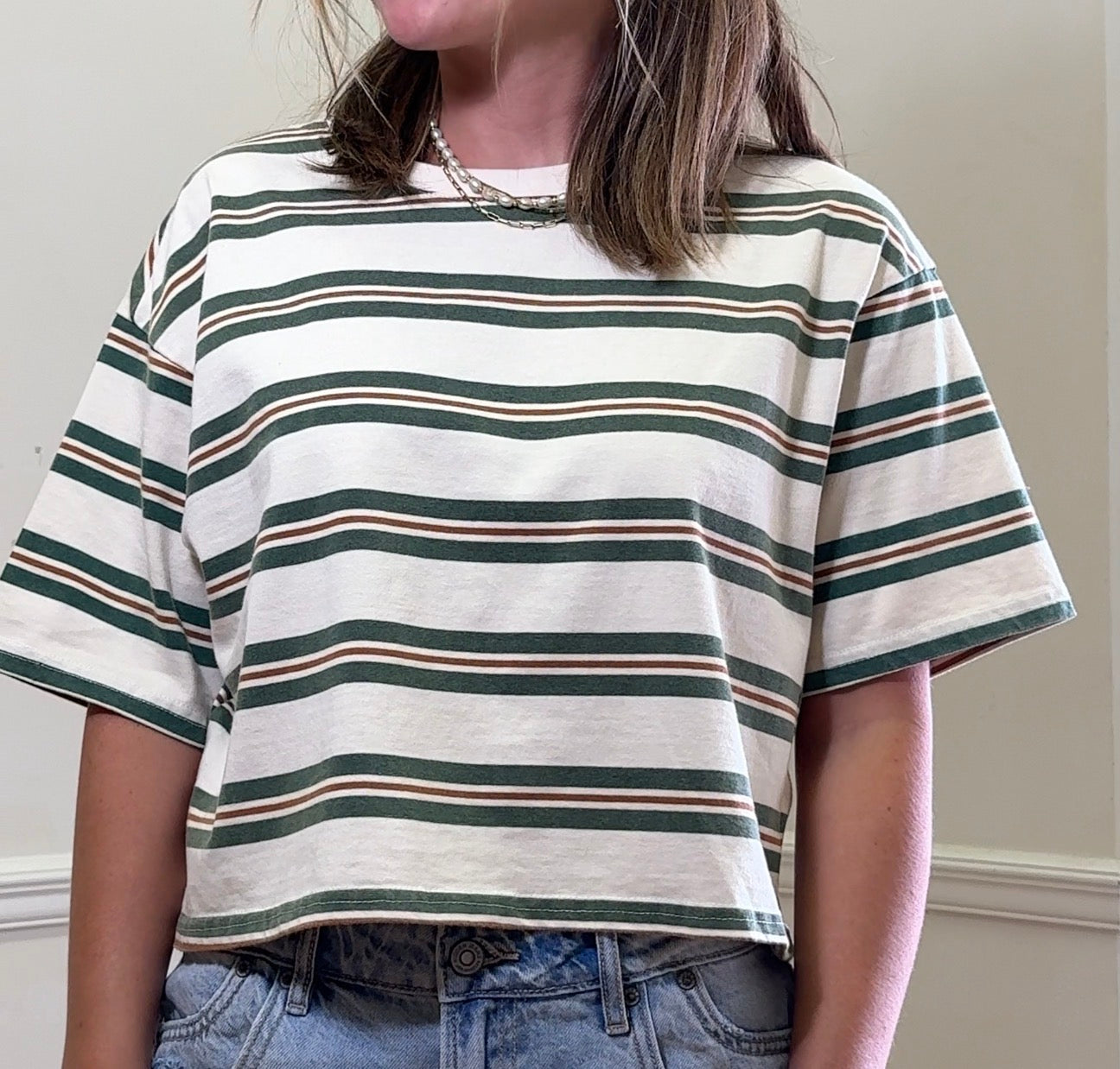 Vintage Washed Striped Cotton Crop Tee