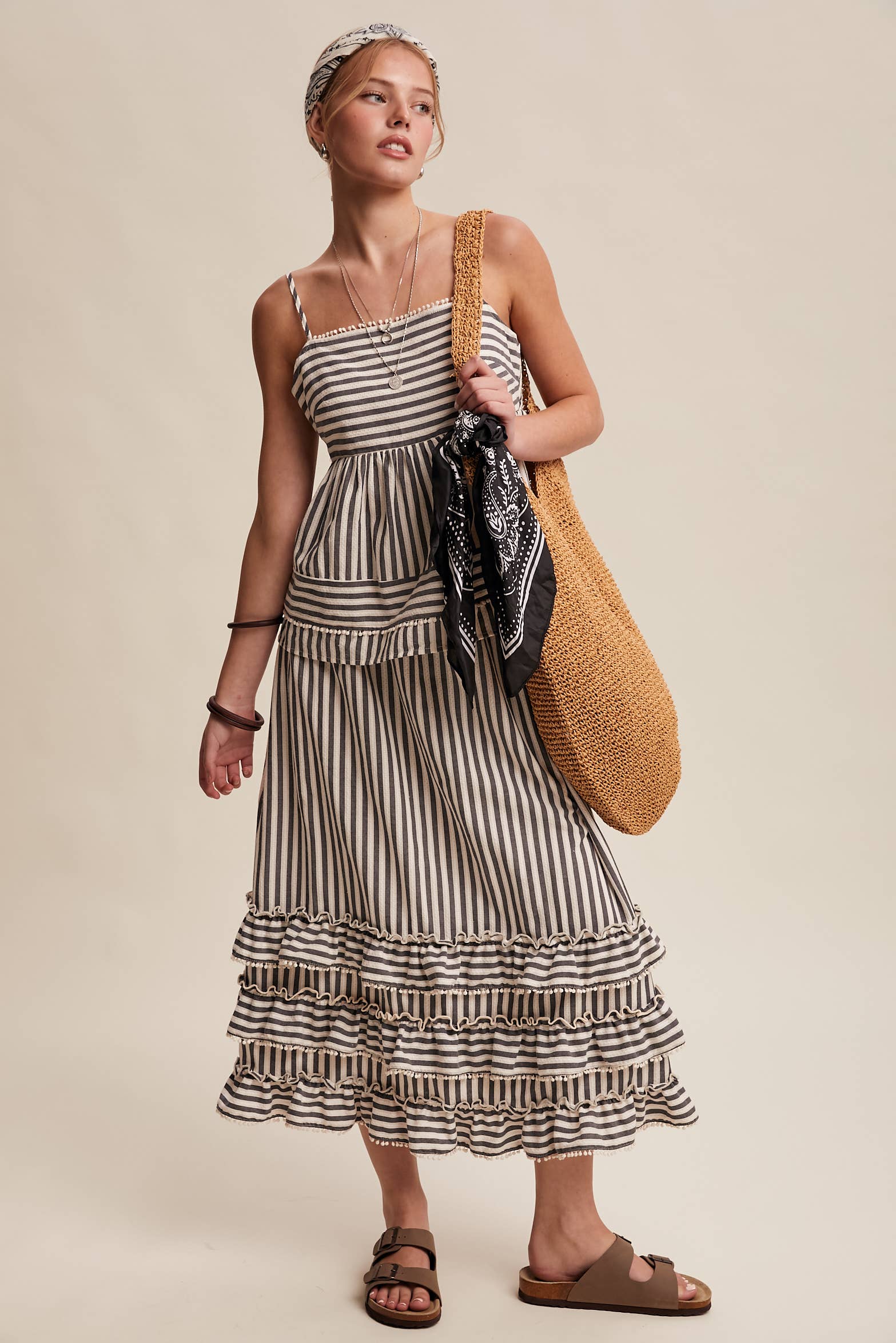 Striped Ruffle Trim Two-Piece Set