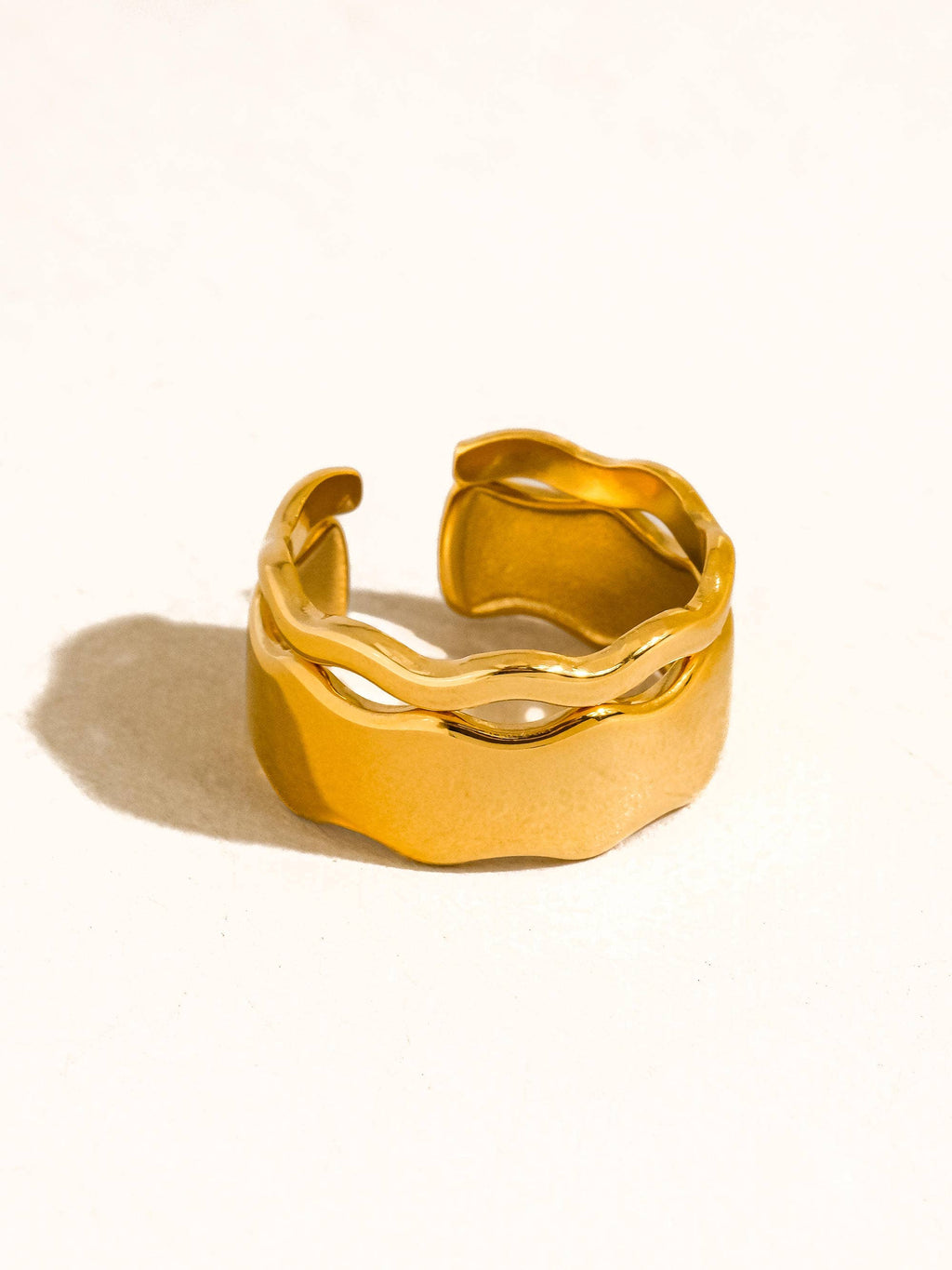 18K Gold Non-Tarnish Wave Open Rings