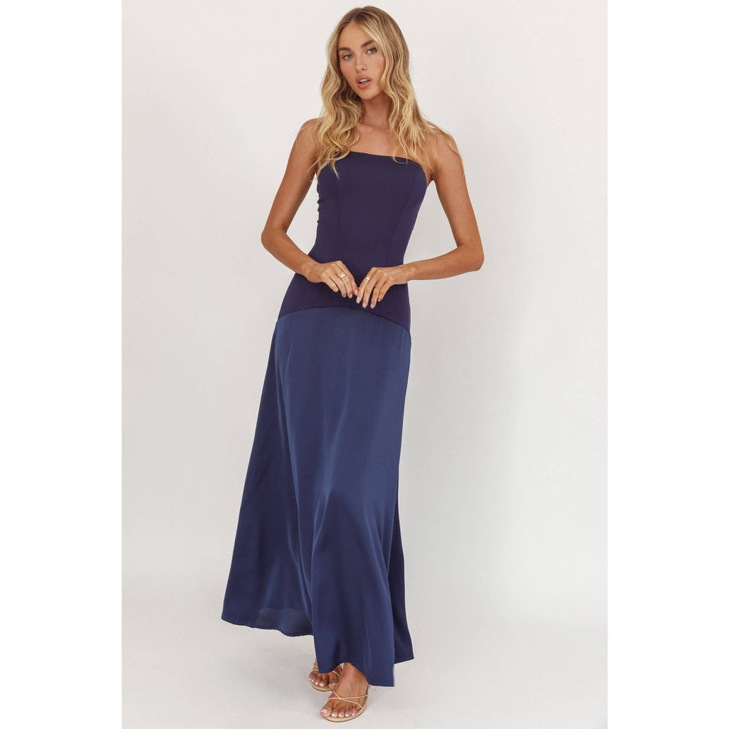 STRAPLESS NAVY MAXI DRESS