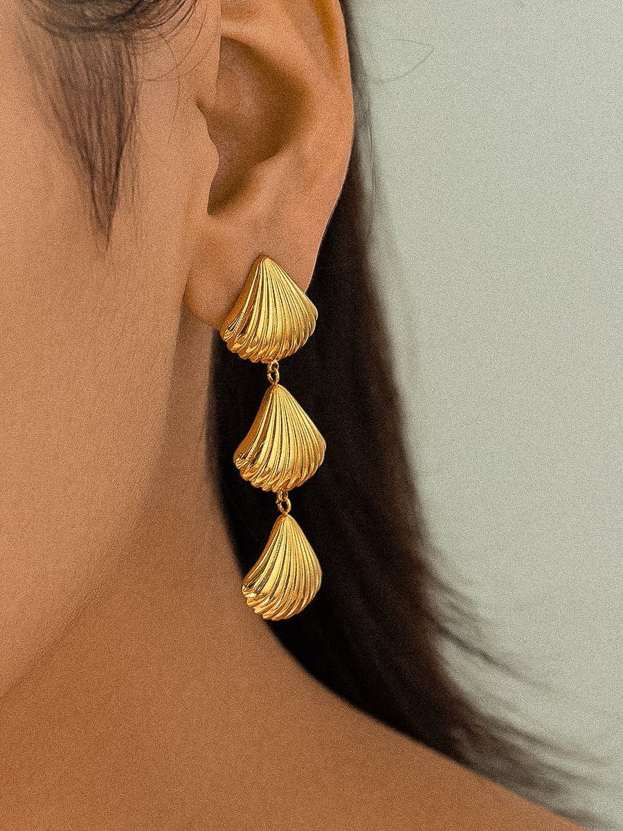 Lydie 18K Gold Non-Tarnish Layered Shell Drop Earring