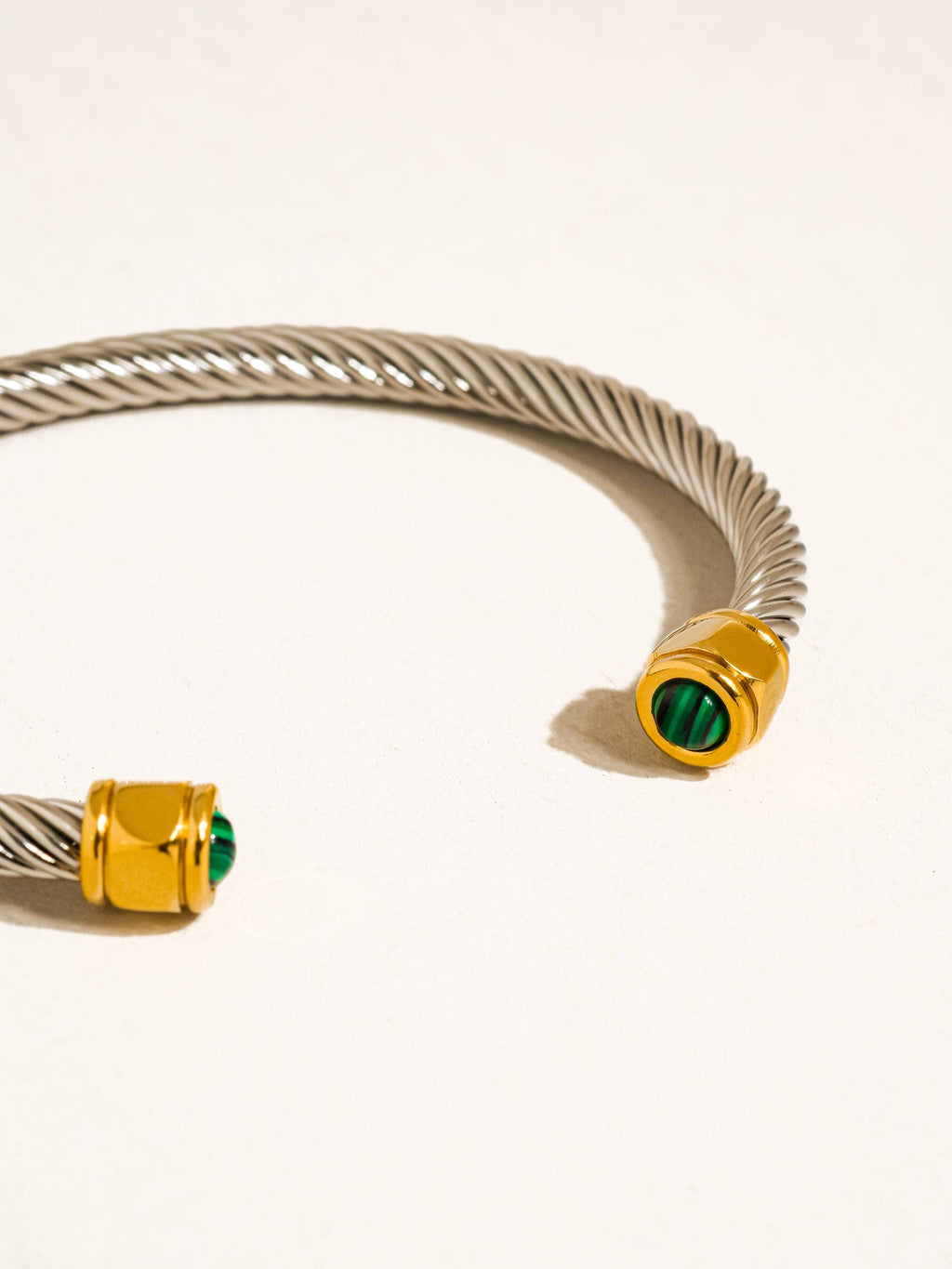 18K Gold Non-Tarnish Stone Braided Bangle