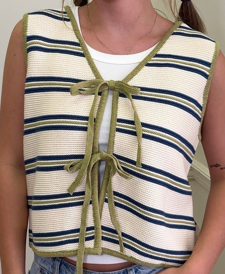 STRIPED KNIT VEST WITH TIE FRONT