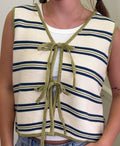 STRIPED KNIT VEST WITH TIE FRONT