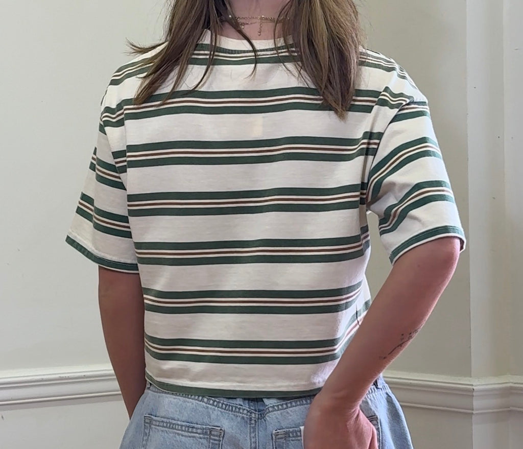 Vintage Washed Striped Cotton Crop Tee