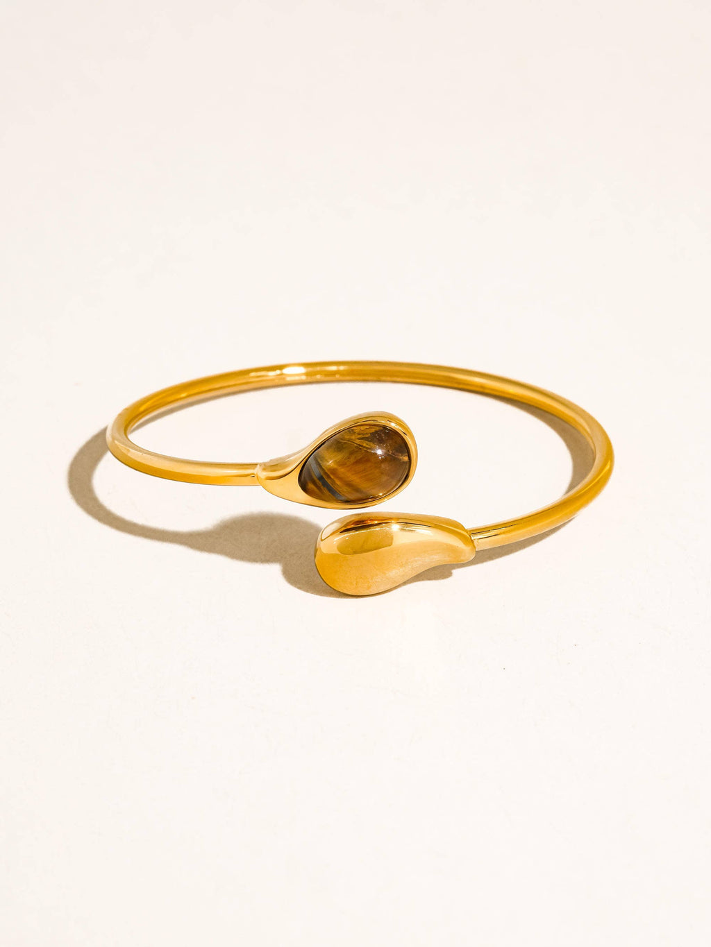 Harbor 18K Gold Non-Tarnish Open Cuff Stone Bracelet