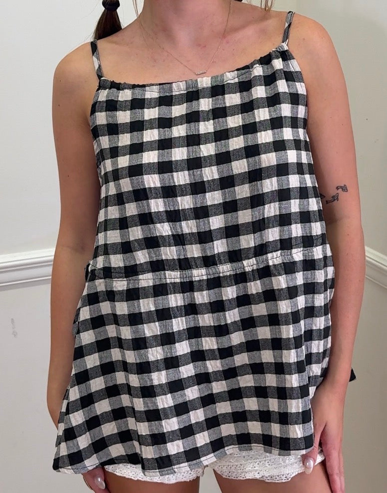 GINGHAM SLEEVELESS ELASTIC BAND WAIST TOP