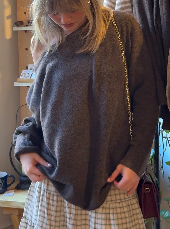 BOAT NECK OVERSIZED KNIT PULLOVER SWEATER