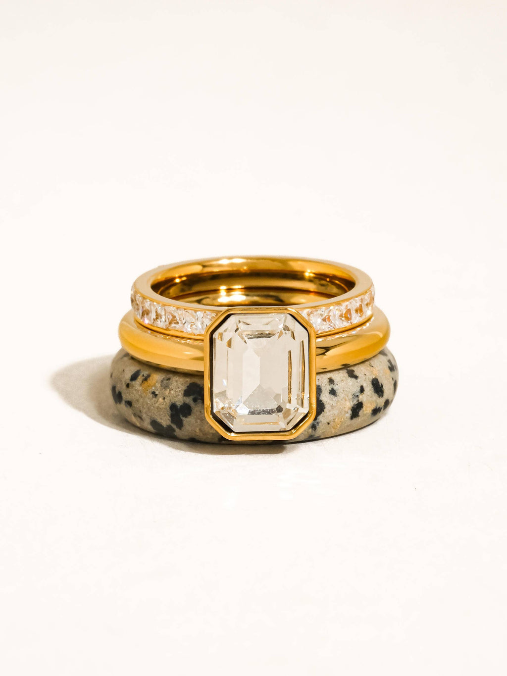 Stone 18K Gold Non-Tarnish Dalmatian Stone Mixed Ring Set