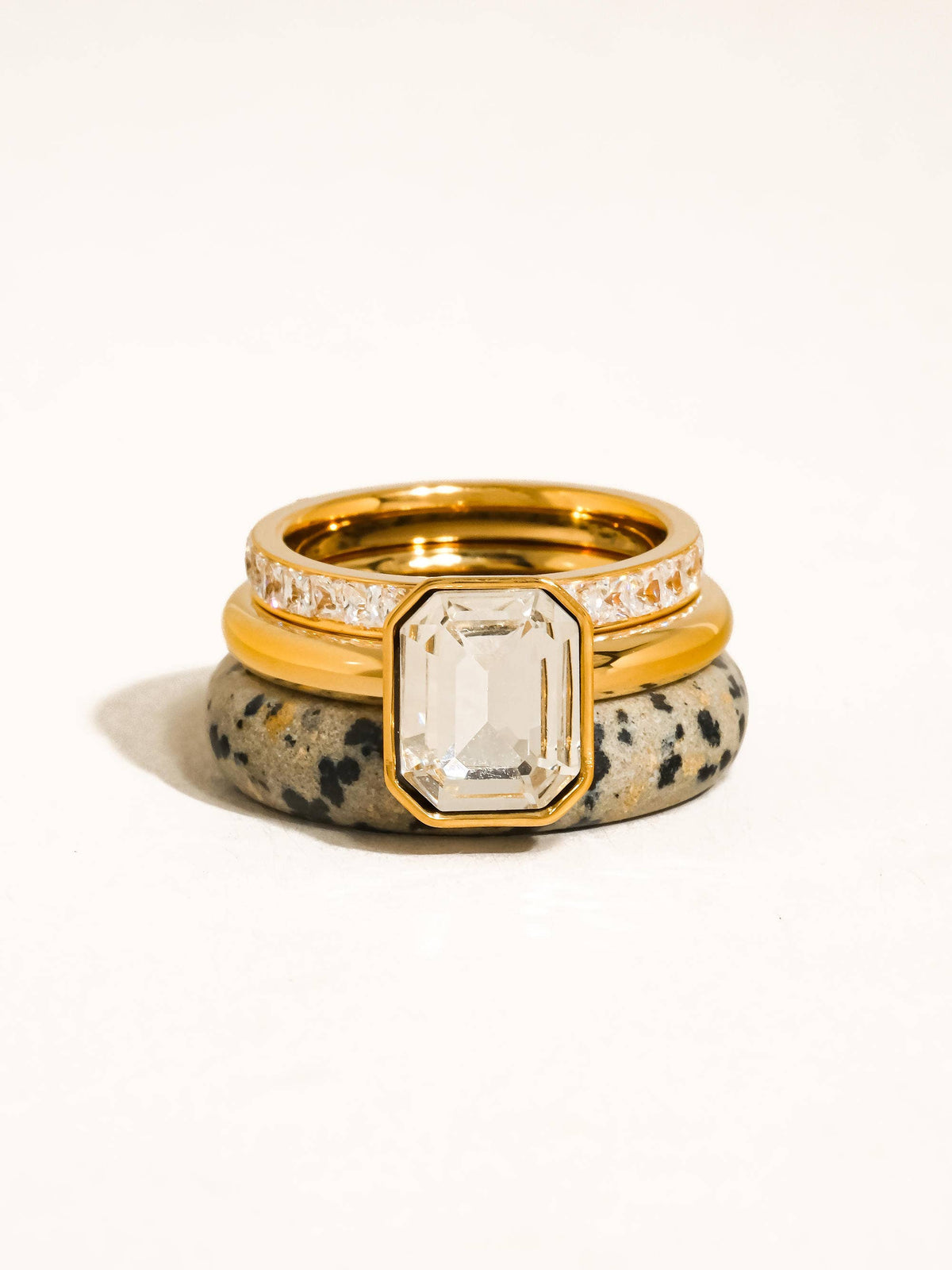 Stone 18K Gold Non-Tarnish Dalmatian Stone Mixed Ring Set