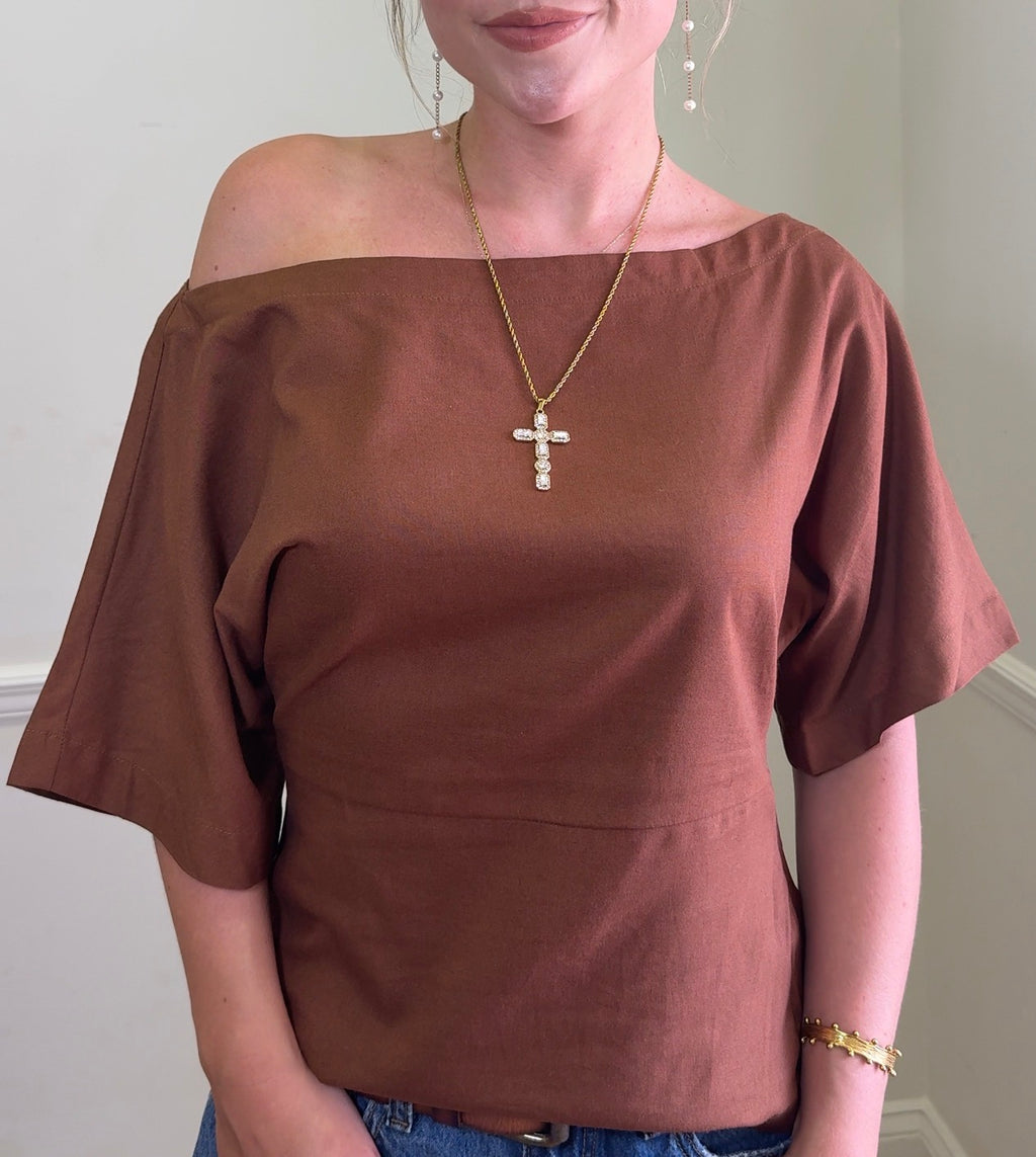 Elena Linen Blend One Shoulder Top