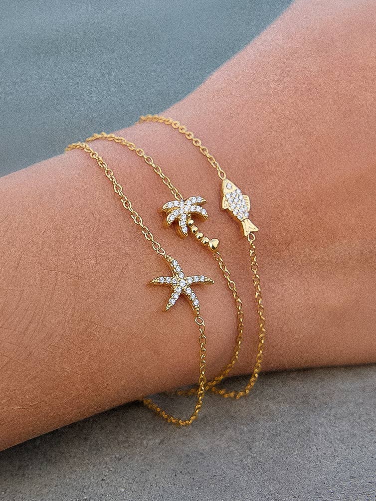 Quincee 18K Gold Non-Tarnish Summer Ocean CZ Bracelet